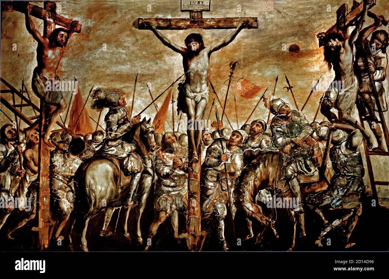 Crucifixión de Cristo siglo 17-18 por Anonymous Pintor Virreinato de Nueva España México ( Museo de América en Madrid ) Foto de stock