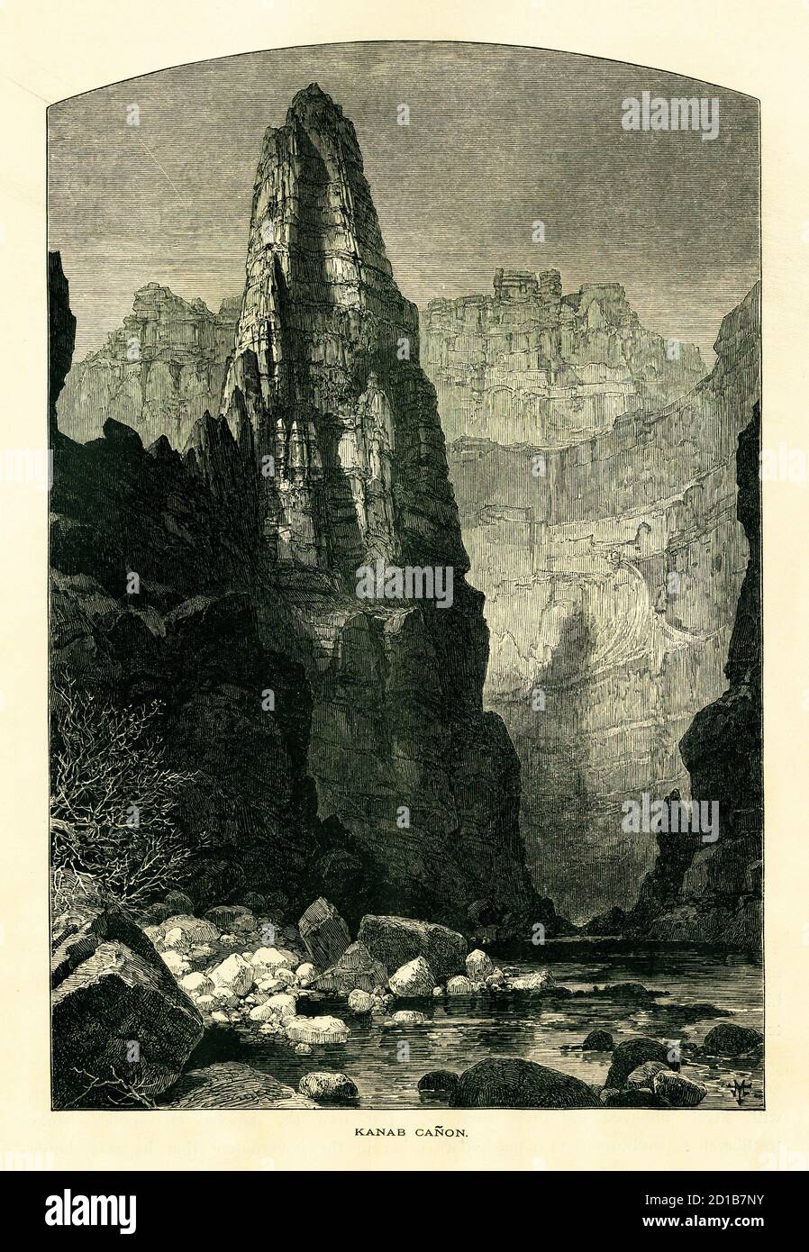 Ilustración del siglo XIX de Kanab Creek Wilderness en el lado norte del Gran Cañón, Arizona, EE.UU. Grabado publicado en América pintoresca o. Foto de stock