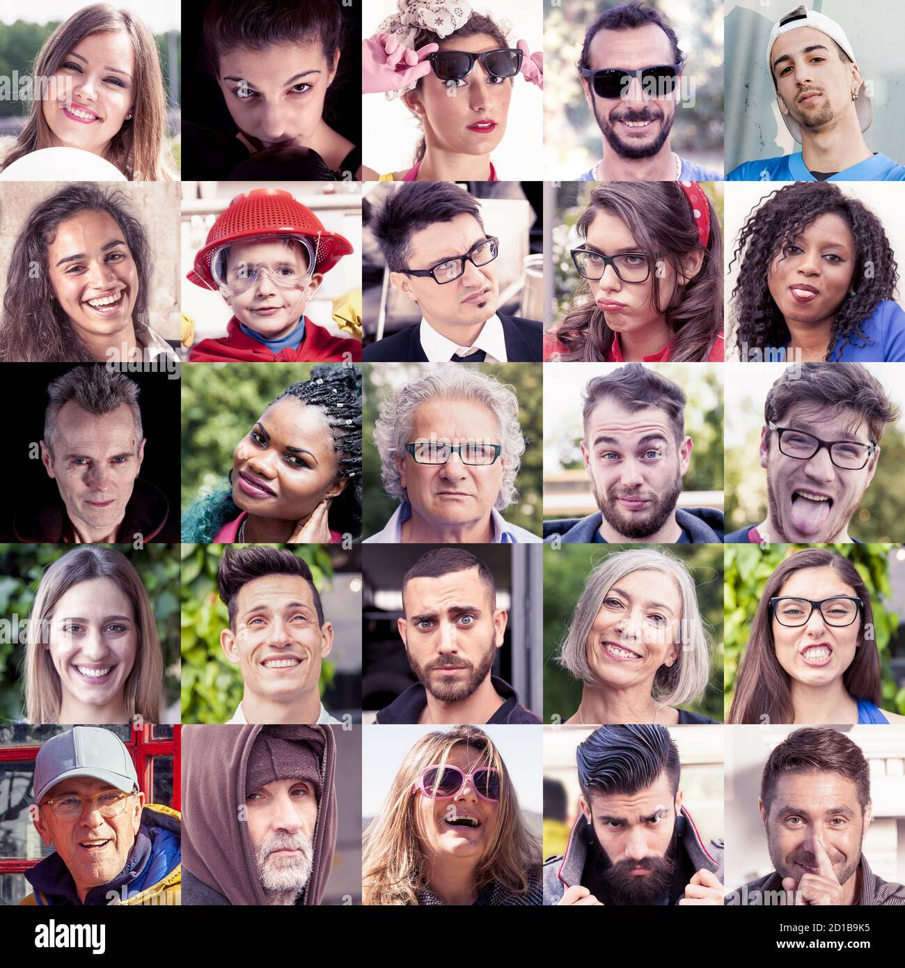 Composicion De Rostros Humanos Con Expresiones Divertidas Fotografia De Stock Alamy