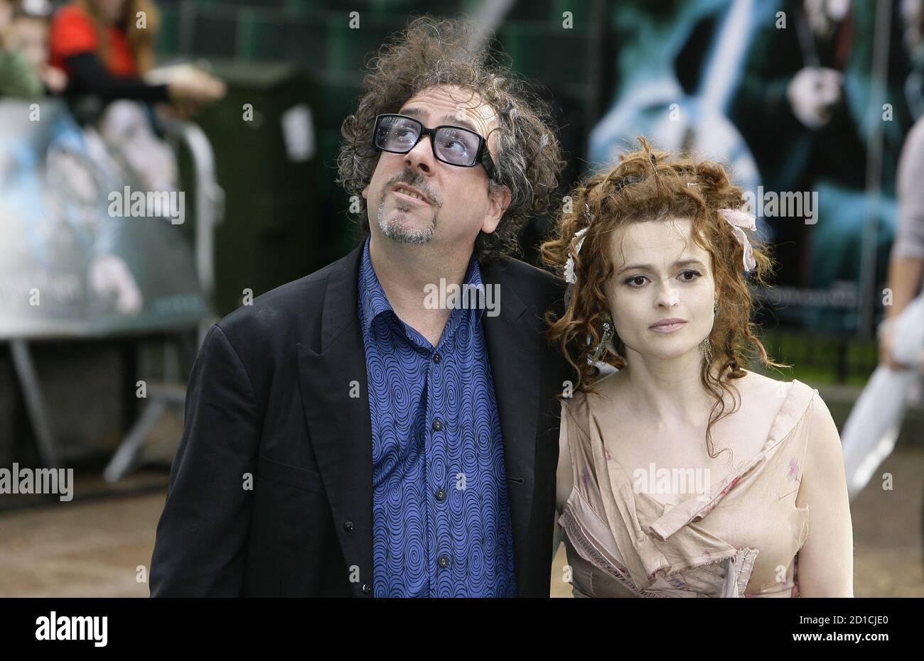 Actress Helena Bonham Carter [R] and her husband Tim Burton arrive at the  British premiere of her new movie "Harry Potter and the Order of the  Phoenix" in London July 3, 2007