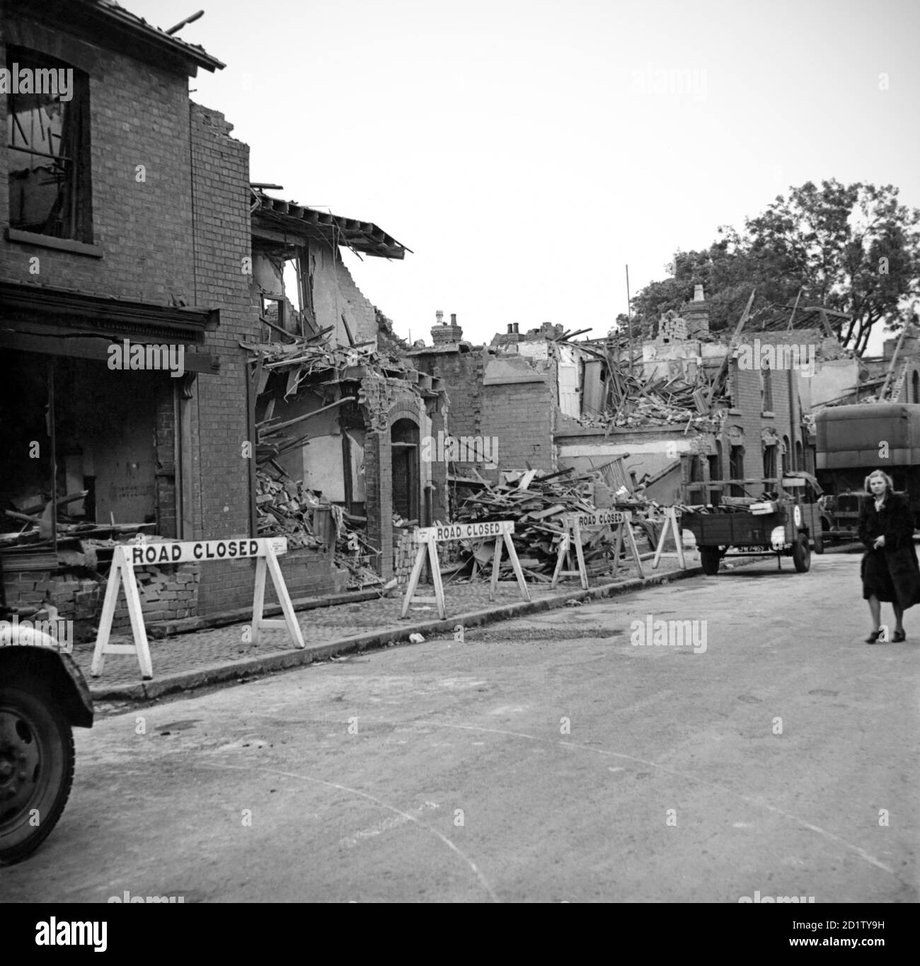 HIGHGATE ROAD, Sparkbrook, Birmingham, West Midlands. Daño a la bomba fotografiado por James Nelson, 29 de julio de 1942. Foto de stock