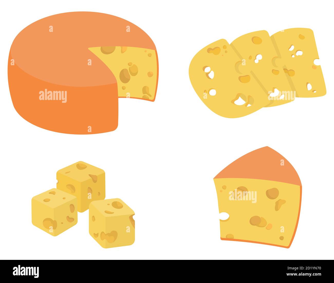 Conjunto de queso aislado sobre fondo blanco. Producto de leche en estilo  de dibujos animados Imagen Vector de stock - Alamy