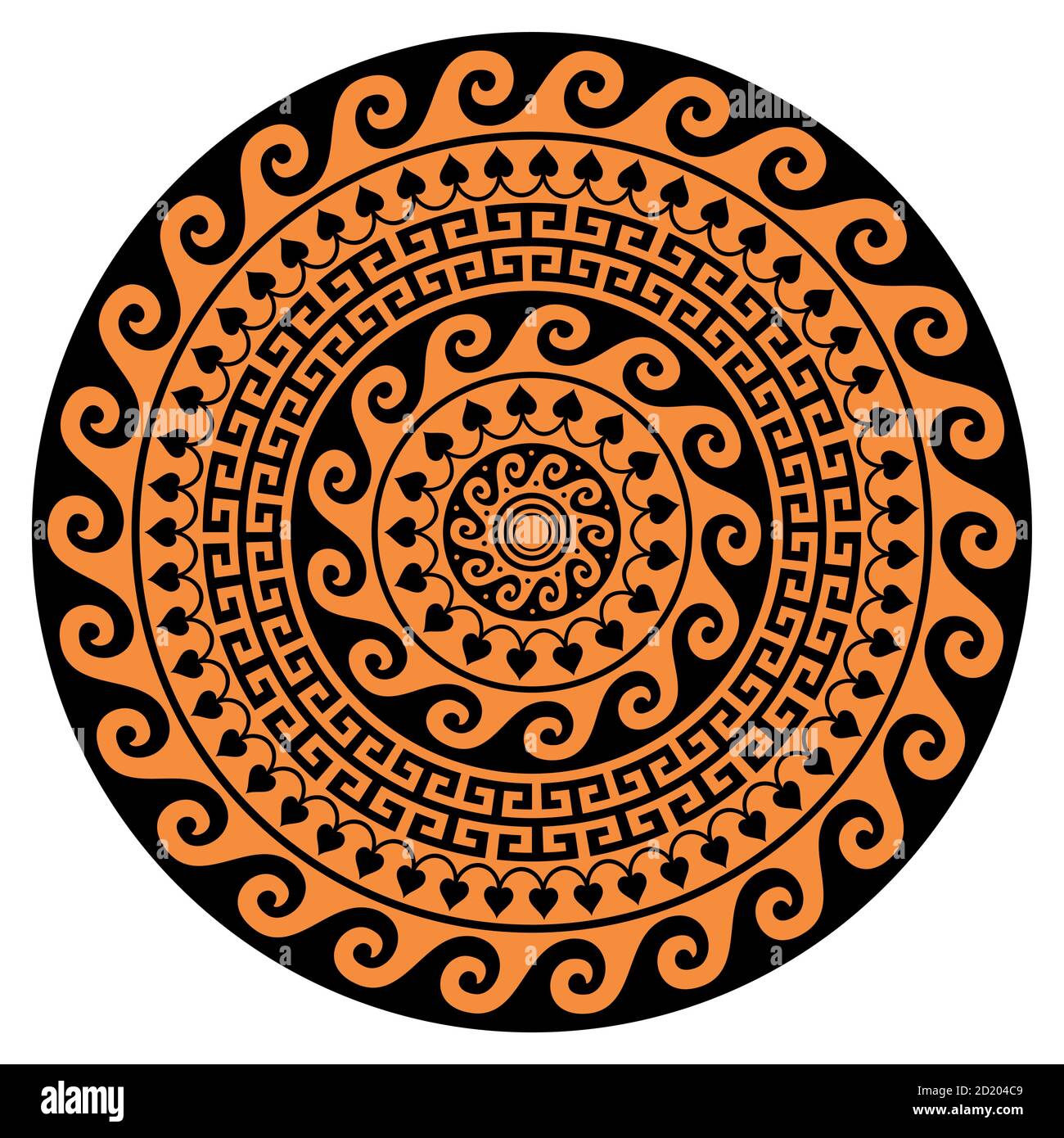 oportunidad Asombro Mejora Diseño vectorial de mandala griega, patrón de clave redonda inspirado en un  arte de la antigua Grecia en marrón y negro Imagen Vector de stock - Alamy