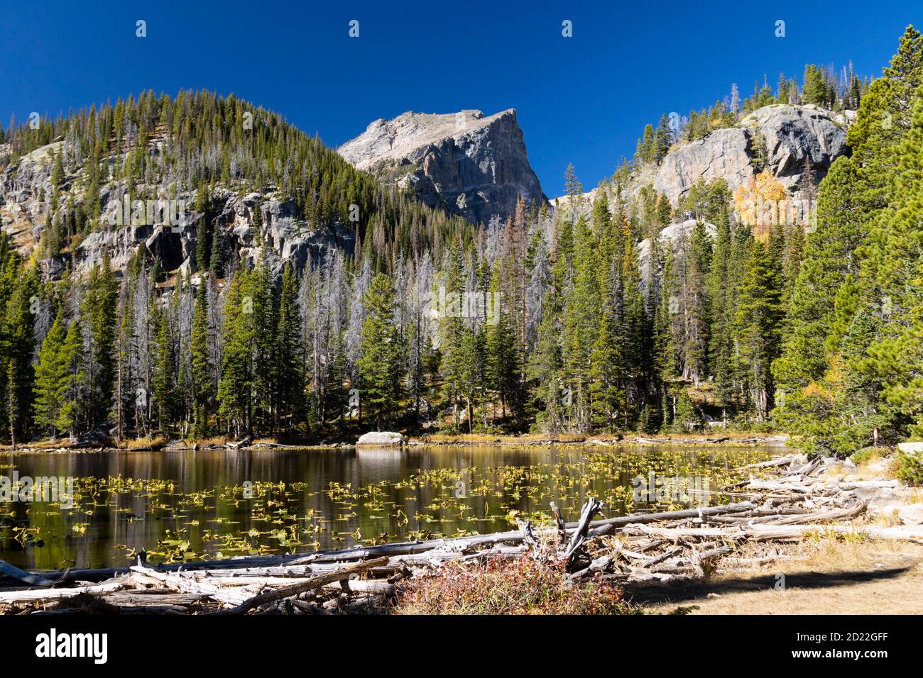 Dream Lake en el Parque Nacional de las Montañas Rocosas Foto de stock