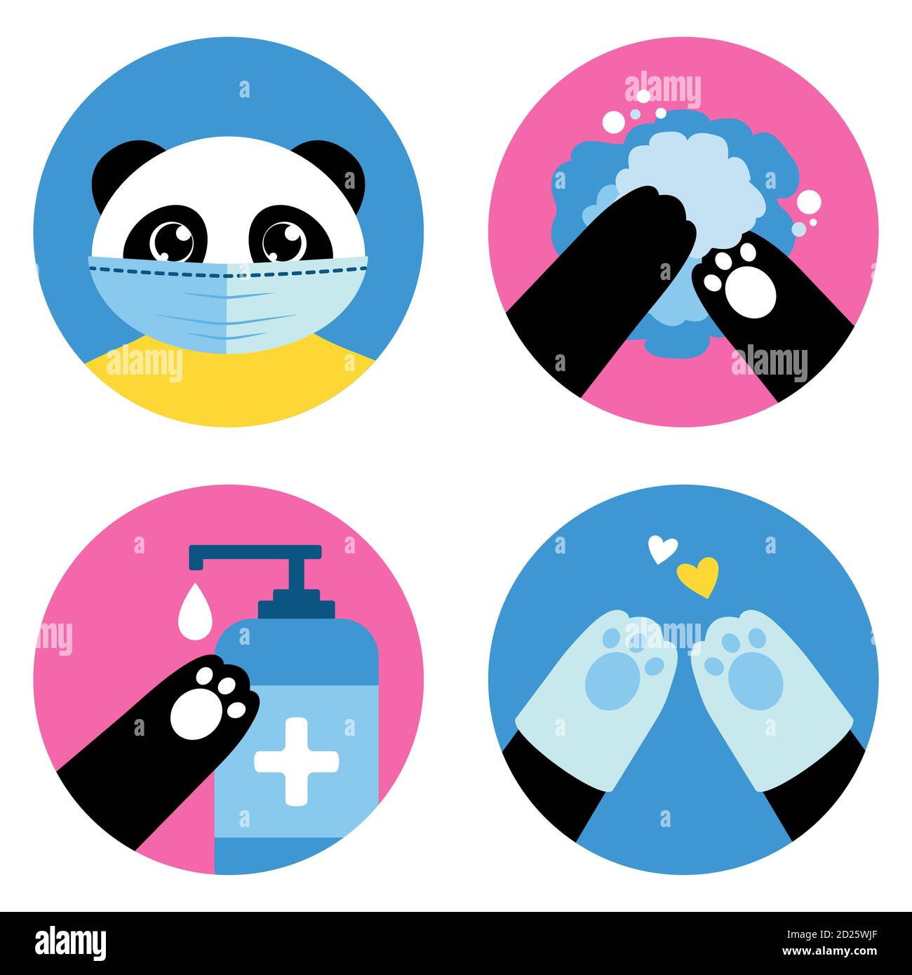 Higiene personal coronavirus ilustrado por el oso panda lindo. Reglas de autocuidado durante COVID-19 Ilustración del Vector