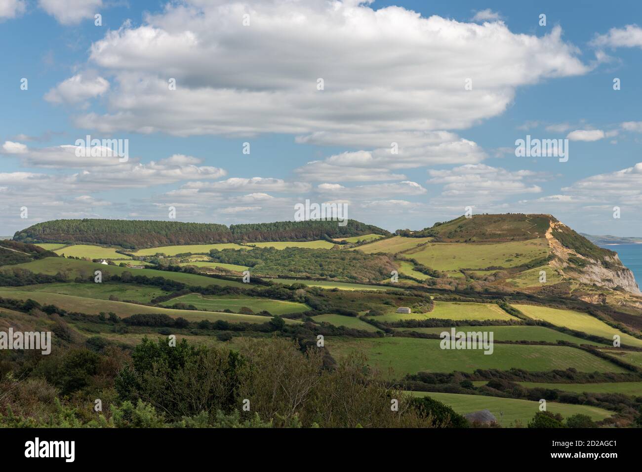 Foto del paisaje de la montaña Golden Cap en la costa Jurásica En Dorset Foto de stock