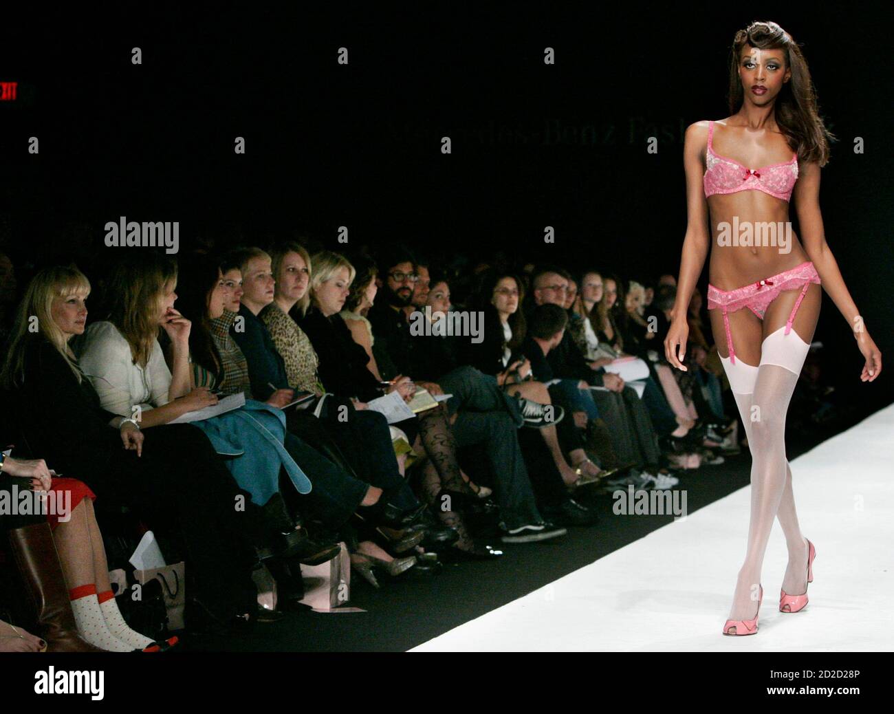 A model walks the runway at the Agent Provocateur fashion show of the fall  2006 collection at Smashbox Studios in Culver City, California, March 20,  2006. The five-day [Los Angeles] fashion week