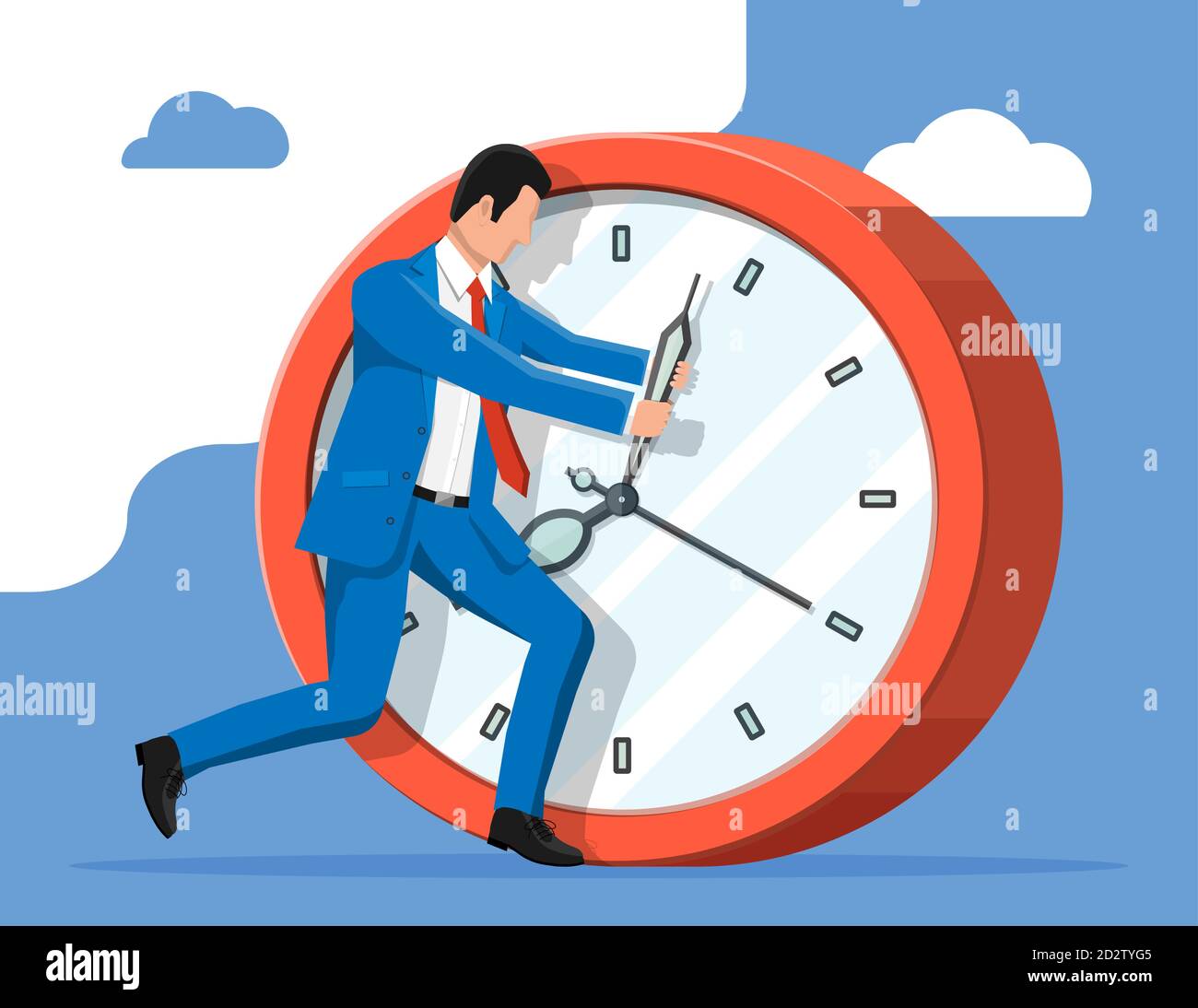 Hombre De Negocios Empujando El Gran Reloj Hombre De Negocios Apresurandose A Llegar A Tiempo Exceso De Trabajo Plazo Inversion Ahorros Deposito Bancario Ingresos Futuros Beneficios Monetarios El Tiempo Es Dinero Ilustracion