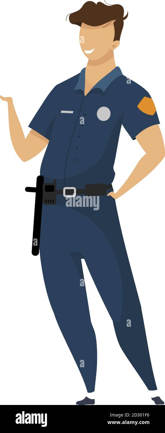 Oficial de policía color plano vector carácter sin rostro. Policía, policía  en dibujos animados aislados uniformes para diseño gráfico web y Imagen  Vector de stock - Alamy