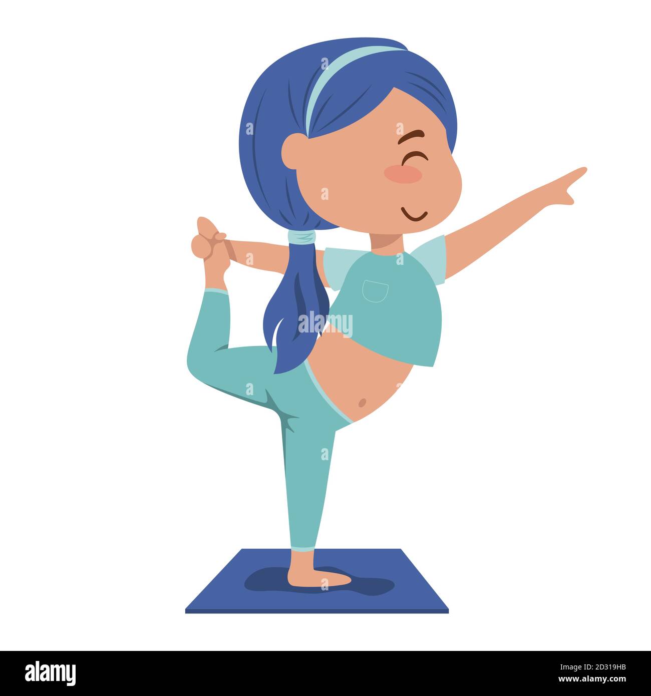 Linda chica de dibujos animados haciendo ejercicios de yoga. Ilustración  vectorial Imagen Vector de stock - Alamy