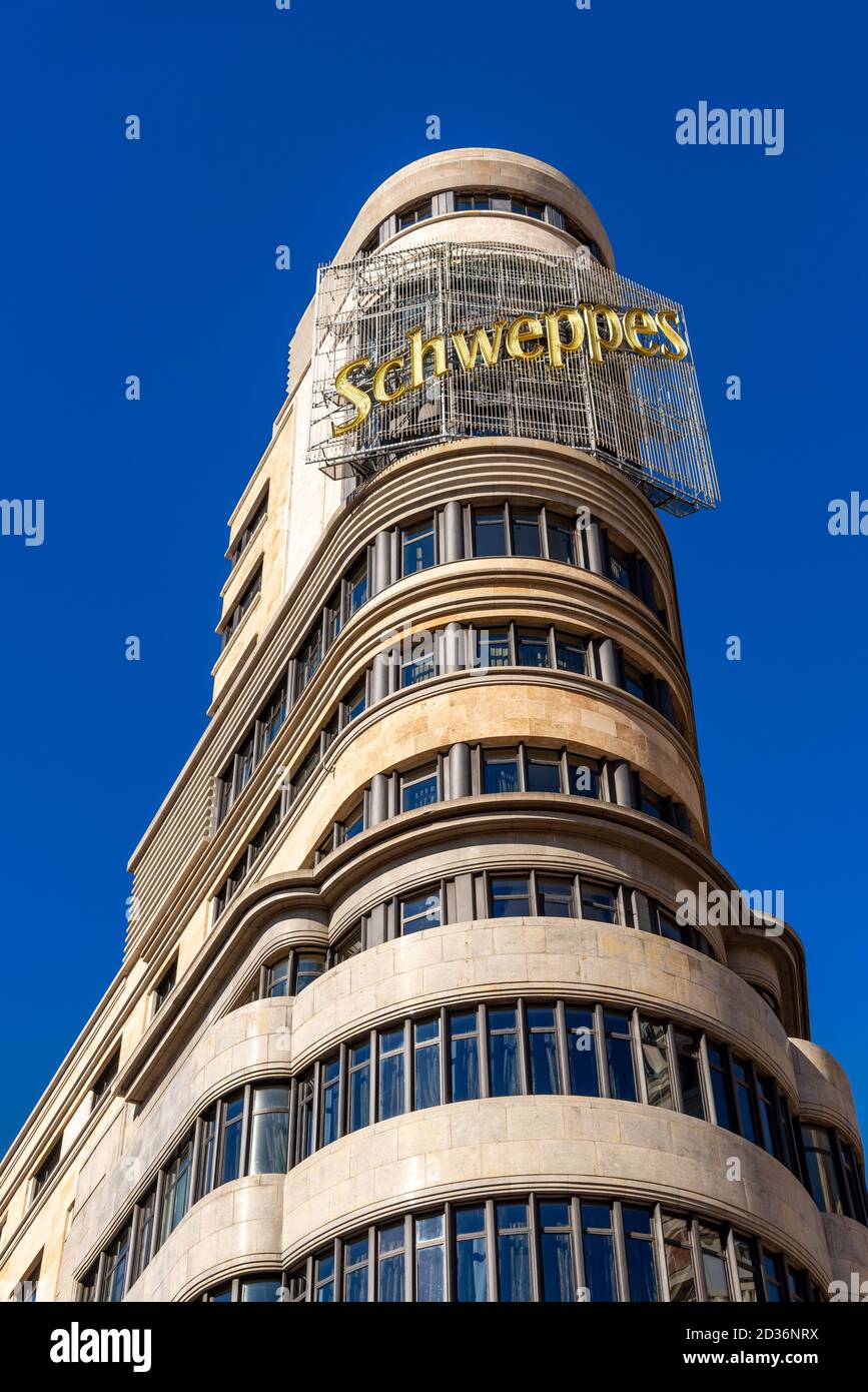 Edificio Schweppes o edificio Carrión en Gran vía, Madrid, España Foto de stock