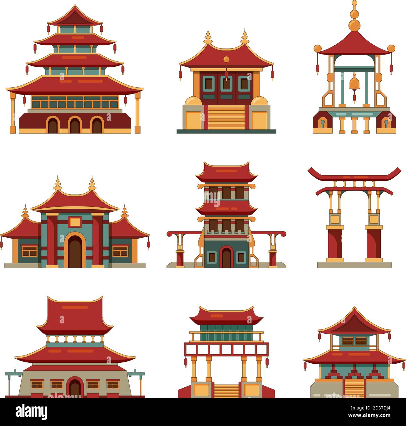 China edificios tradicionales. Cultural japón objetos puerta pagoda palacio  vector colección de dibujos animados de edificios Imagen Vector de stock -  Alamy