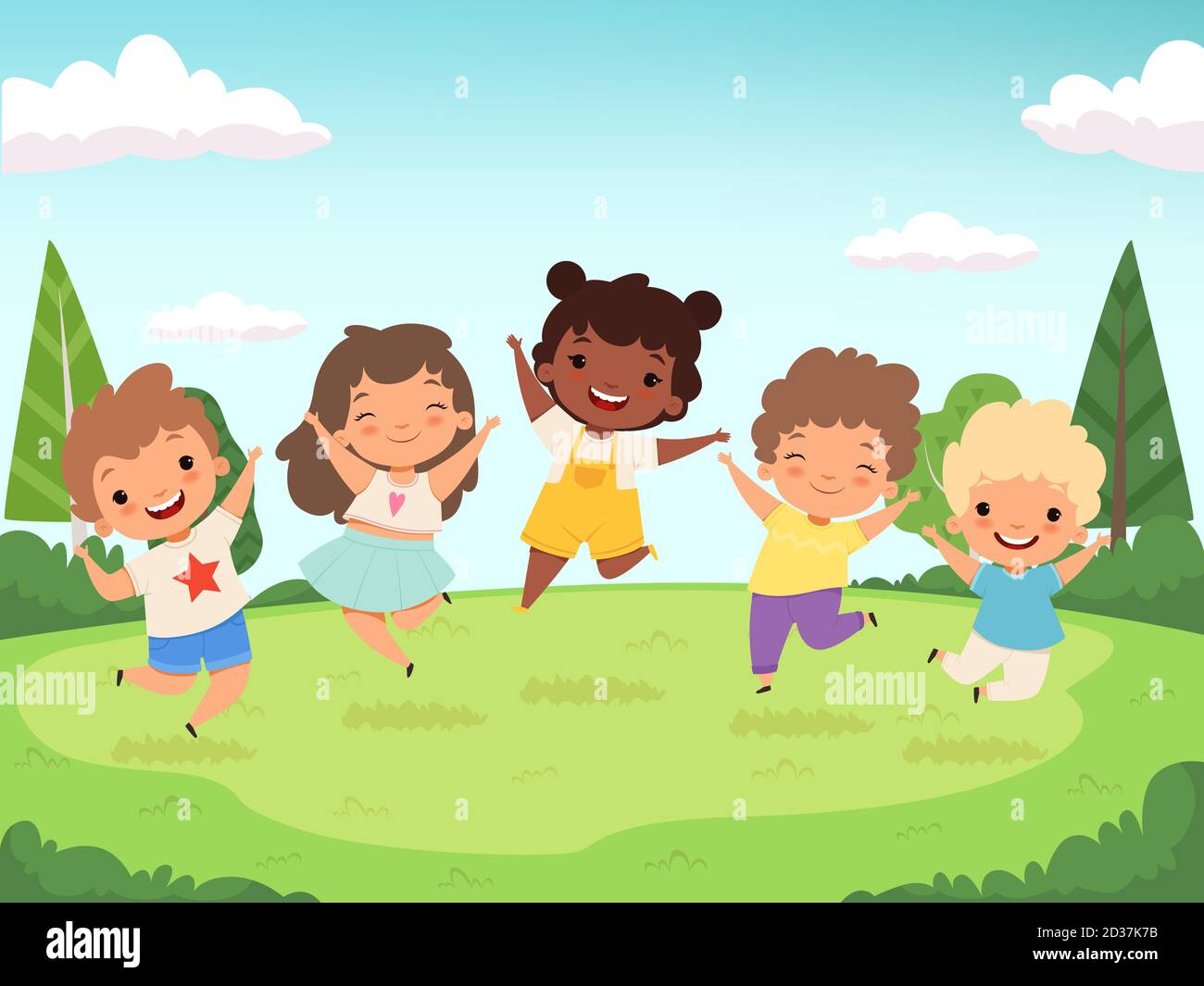Feliz fondo de los niños. Niños divertidos jugando y saltando riendo gente adolescente vector personajes Imagen Vector de stock - Alamy Feliz fondo de los niños. Niños divertidos jugando y saltando riendo gente adolescente vector personajes Imagen Vector de stock - Alamy