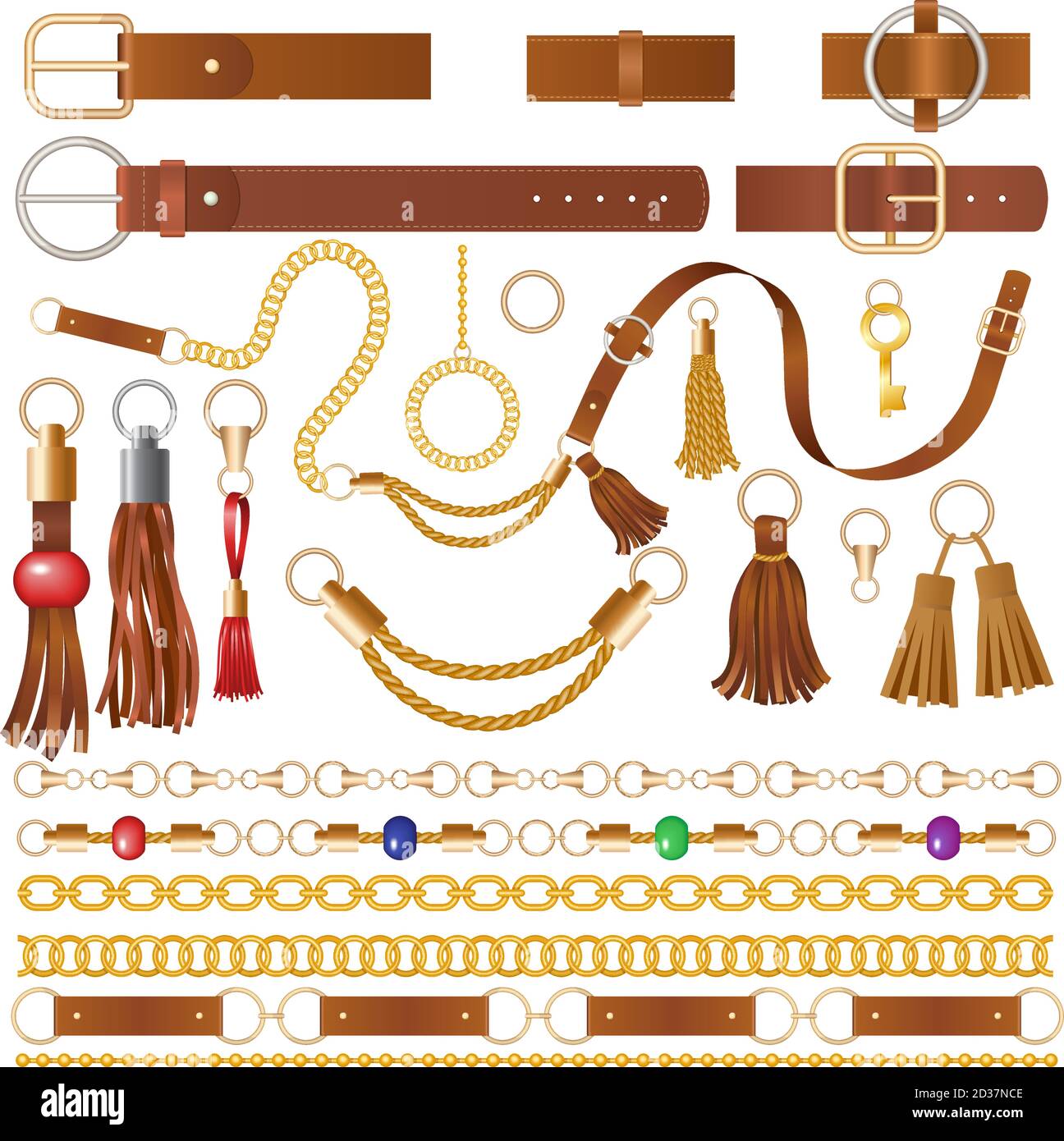 Elementos de cuero. Decoración de tela para ropa cadenas de lujo correas y  bordados detalles trenzados ilustraciones vectoriales Imagen Vector de  stock - Alamy