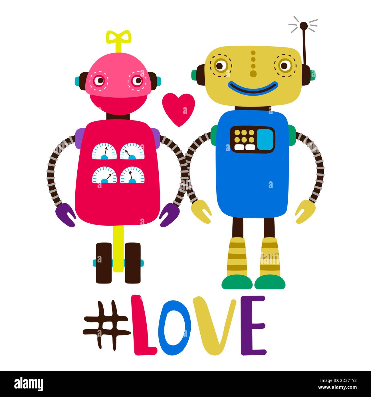 Robots femeninos y masculinos en la ilustración de la impresión del vector  del amor. Robot amor carácter, máquina de tecnología Imagen Vector de stock  - Alamy
