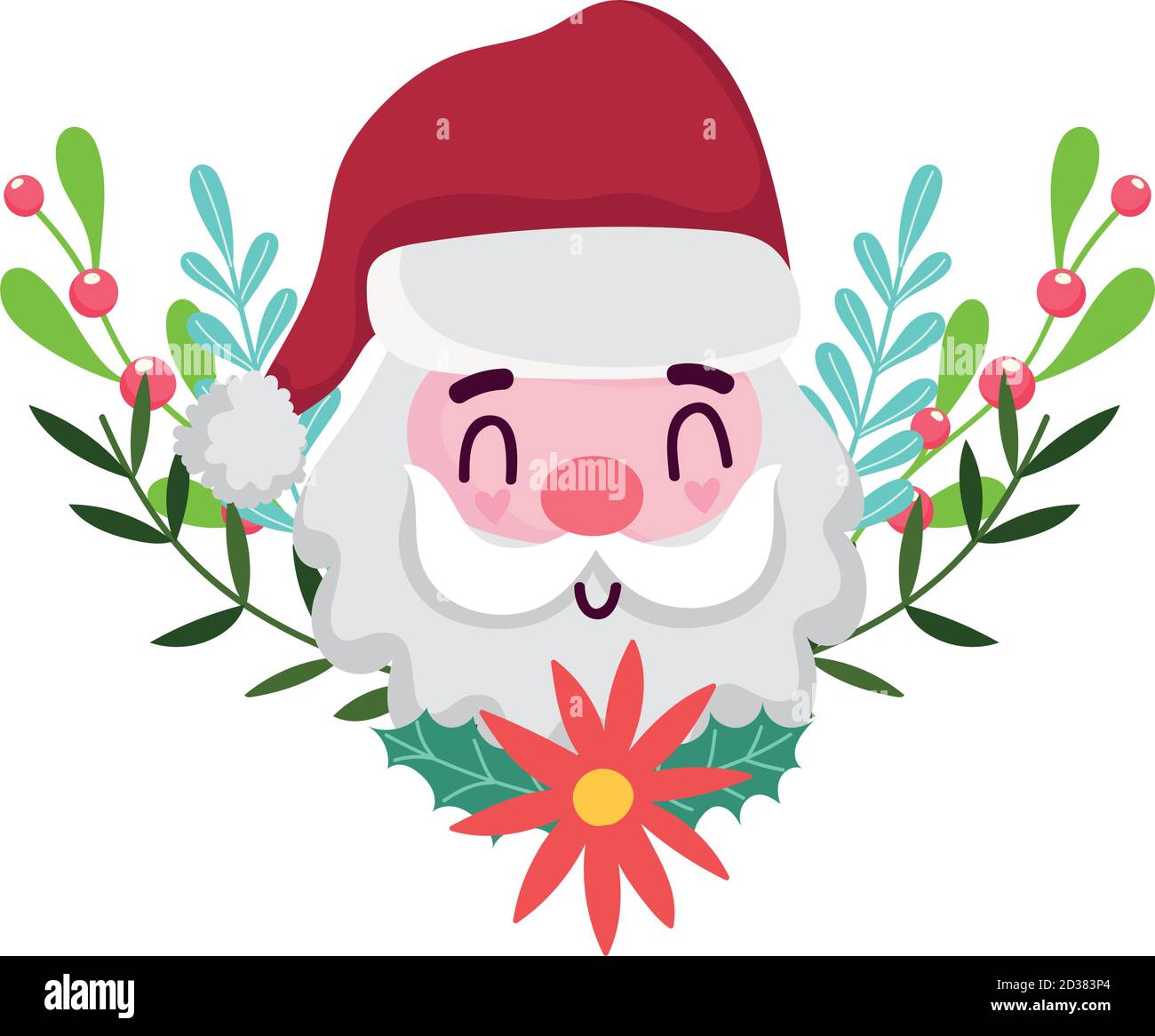 feliz navidad, dibujos animados cara santa claus flor y baya de acebo,  diseño aislado vector ilustración Imagen Vector de stock - Alamy