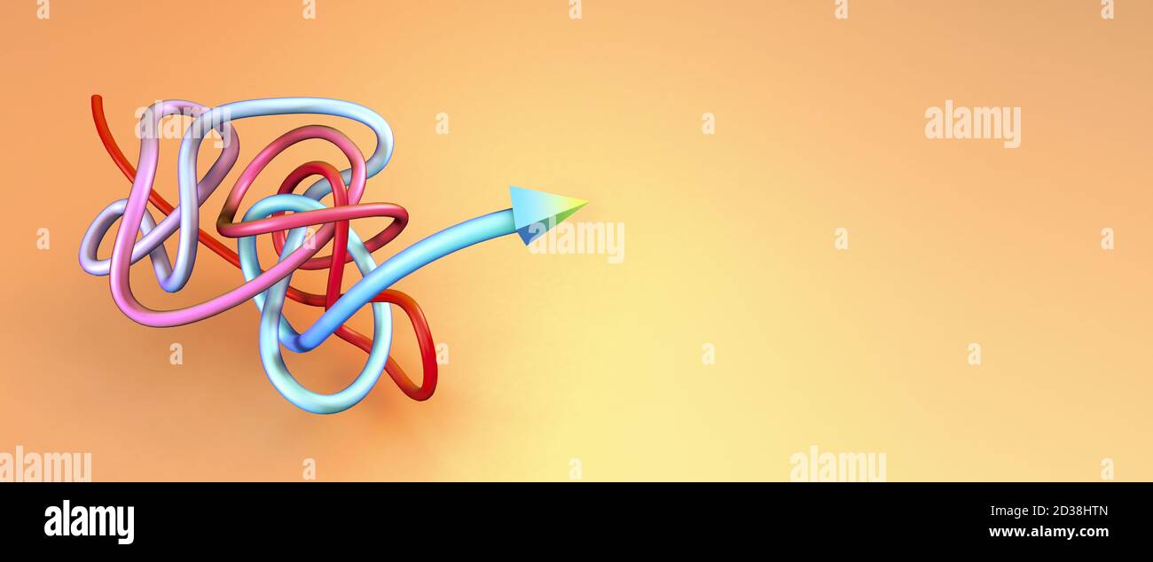 Concept el camino soluciones de problemas. Búsqueda de la ruta de la tarea de solución. Ilustración 3d de negocios creativos Foto de stock