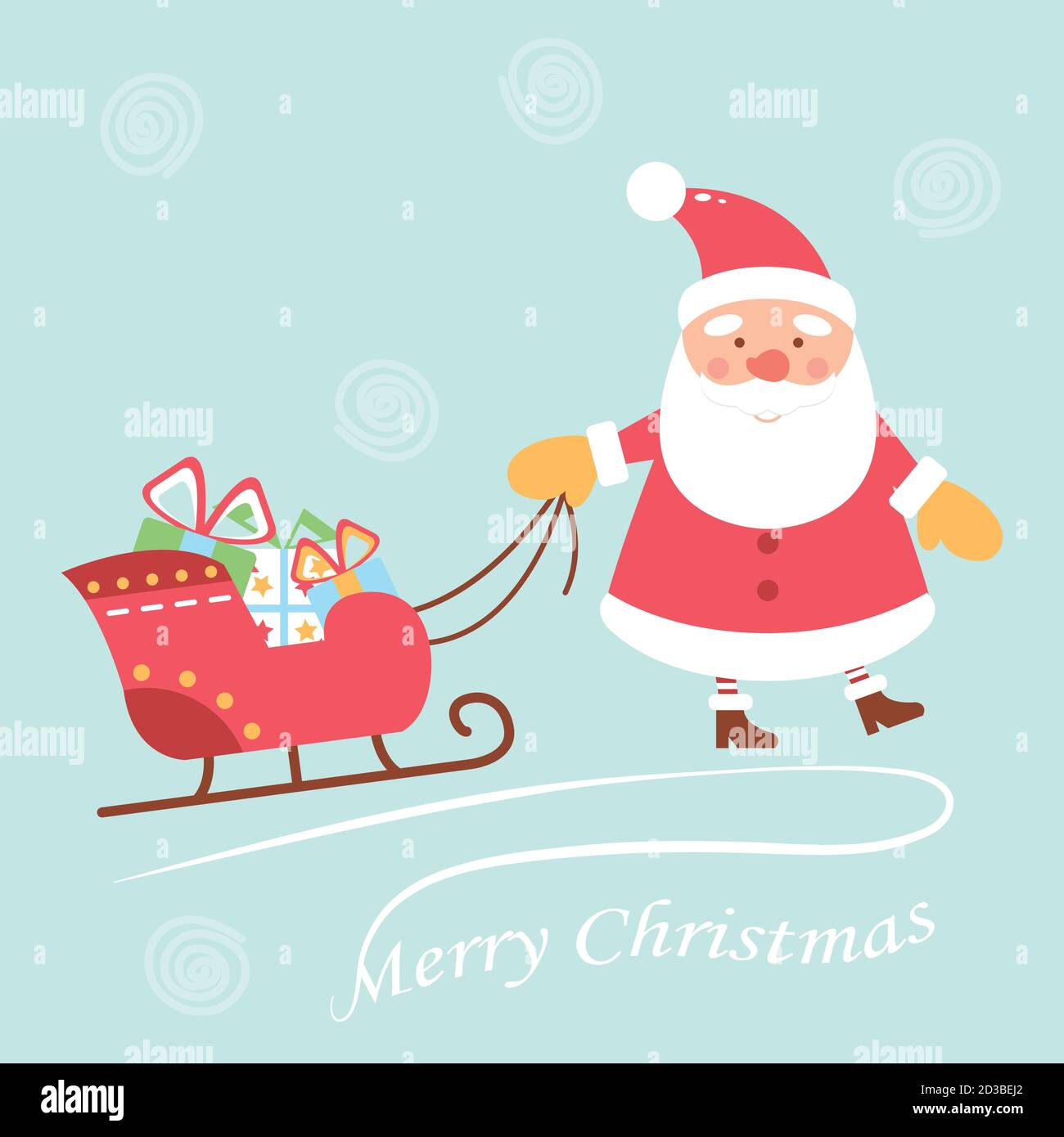 Alegre y lindo Santa Claus está arrastrando regalos en un trineo. Personaje de dibujos animados. Tarjeta de Navidad Imagen Vector de stock - Alamy Alegre y lindo Santa Claus está arrastrando regalos en un trineo. Personaje de dibujos animados. Tarjeta de Navidad Imagen Vector de stock - Alamy