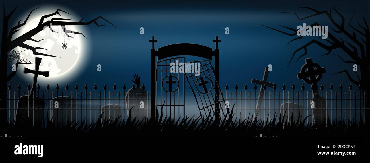 Antiguo cementerio de miedo con lápidas y cruces. Especial para Halloween. EPS 10 Ilustración del Vector