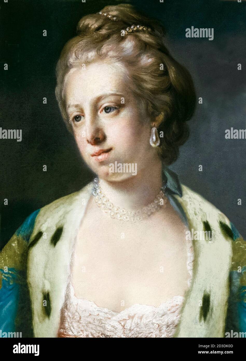 Caroline Matilda de Gran Bretaña (1751-1775), Reina consorte de Dinamarca y Noruega, dibujo retrato de Francis Cotes, 1766 Foto de stock