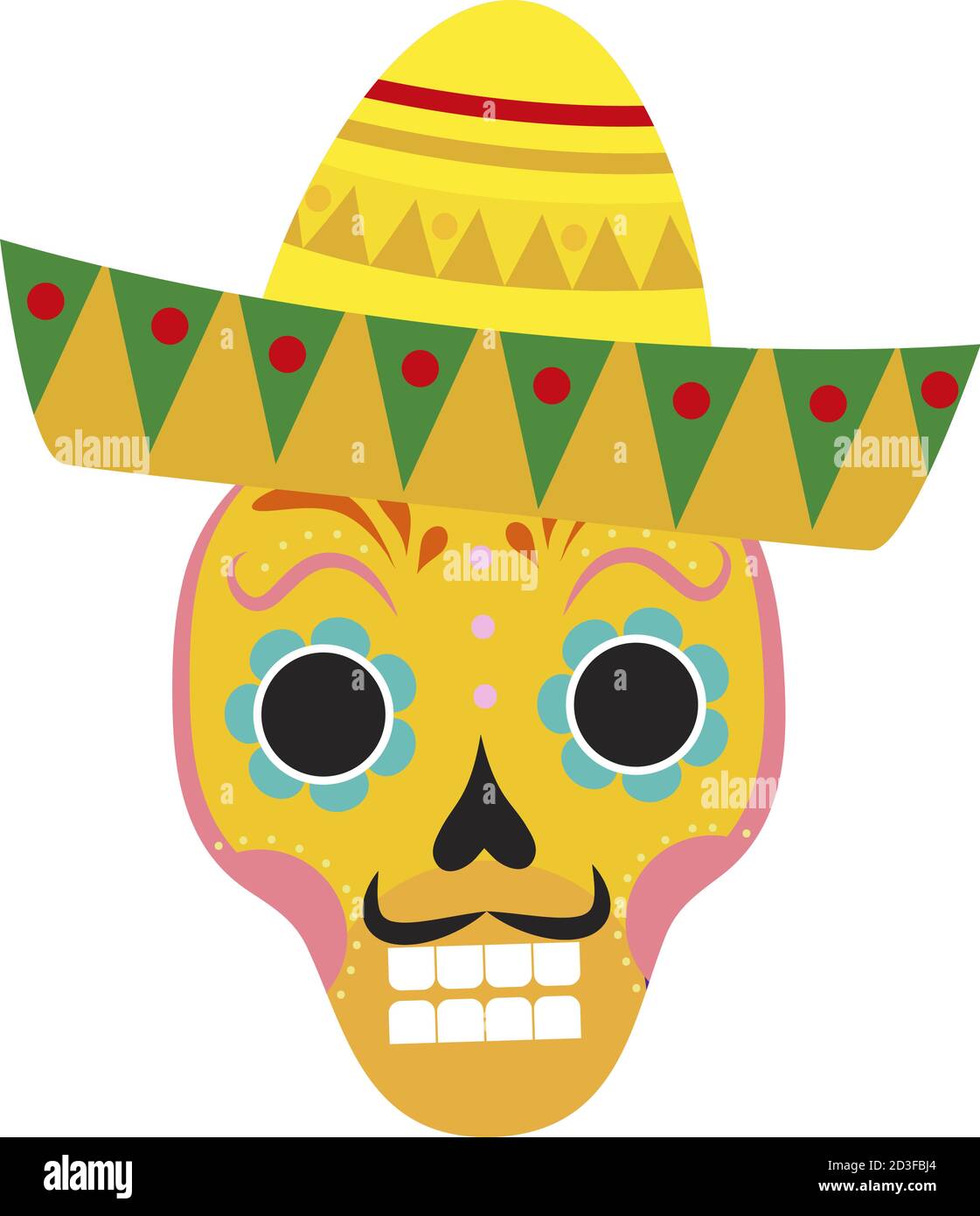 El día de la muerte cráneo en el icono plano sombrero, estilo de dibujos animados. Ilustración vectorial Ilustración del Vector