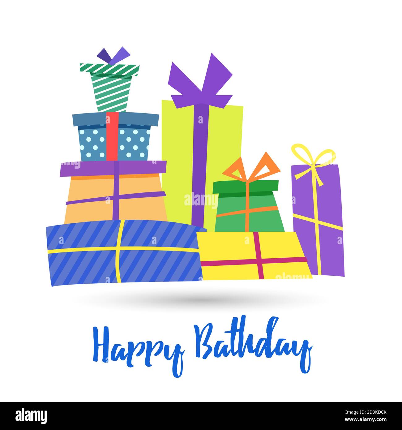 Feliz cumpleaños tarjeta de felicitación plantilla. Un montón de cajas con  regalos de color. Se puede utilizar para las tarjetas de Navidad Imagen  Vector de stock - Alamy