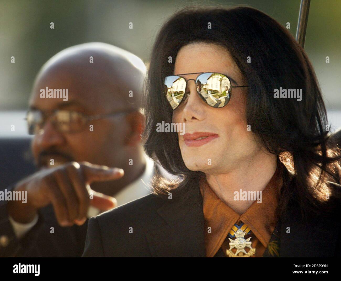 Michael Jackson arrives at Santa Barbara County Superior Court in Santa  Maria, California, February 24, 2005. The long delayed Jackson child  molestation trial was set to begin in earnest with opening statements