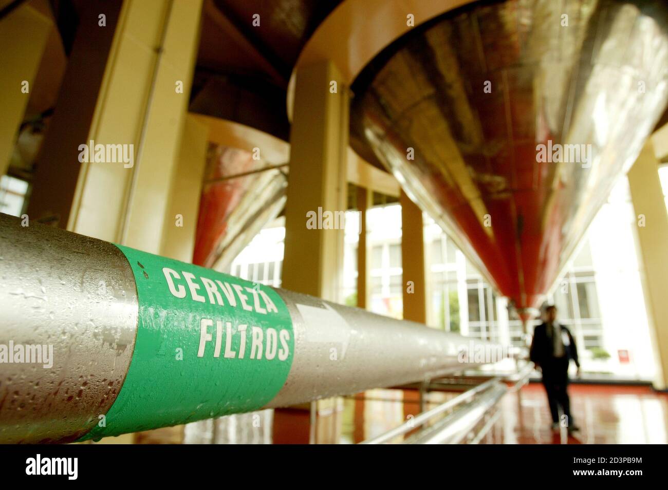 Condensation forms of a pipe as beer is drained at 2 degrees Centigrade