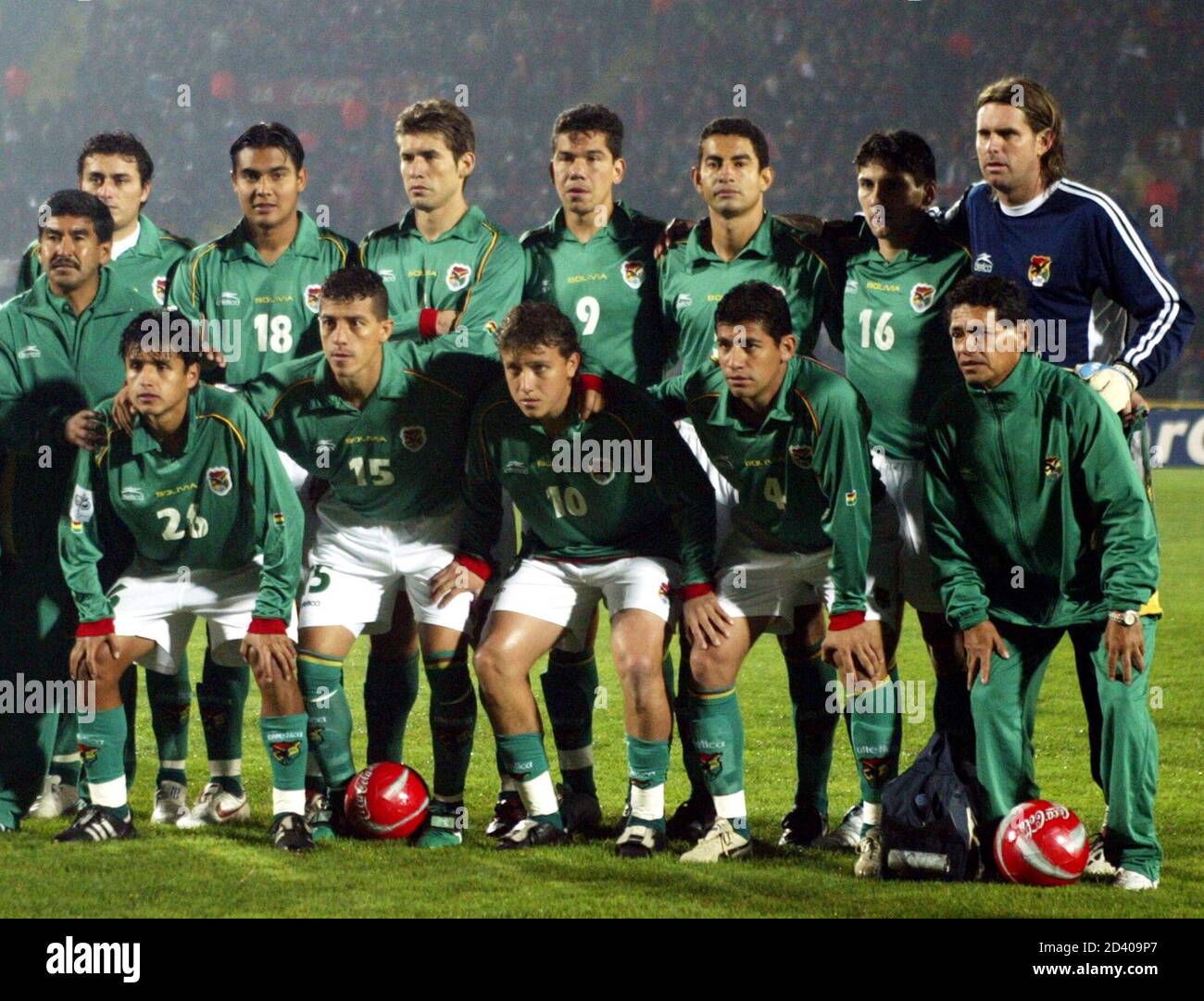 Bolivia's soccer players pose for the media before their World Cup  qualifying match against Chile in Santiago. Bolivia's soccer players poses  for the media, (back row L-R) Sergio Jauregui, Jose Castillo, Ronald