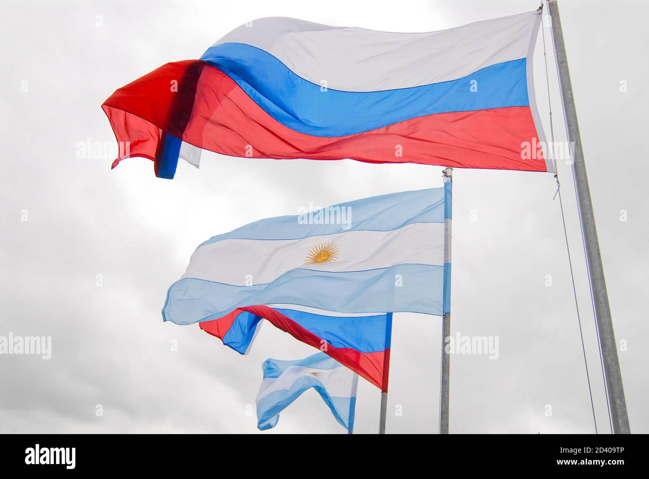 Banderas rusa y Argentina Foto de stock