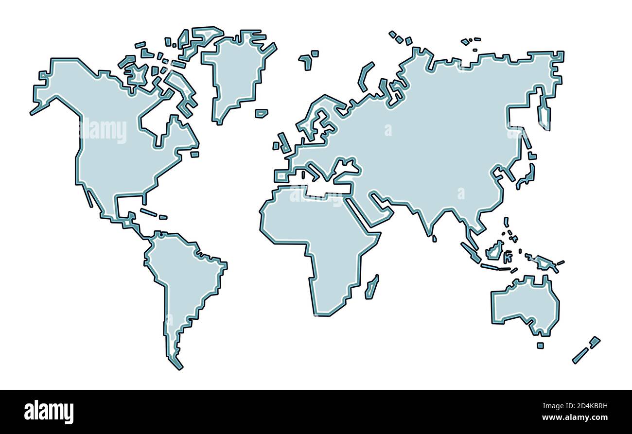 Mapa mundi por continentes en verde y azul Stock Vector