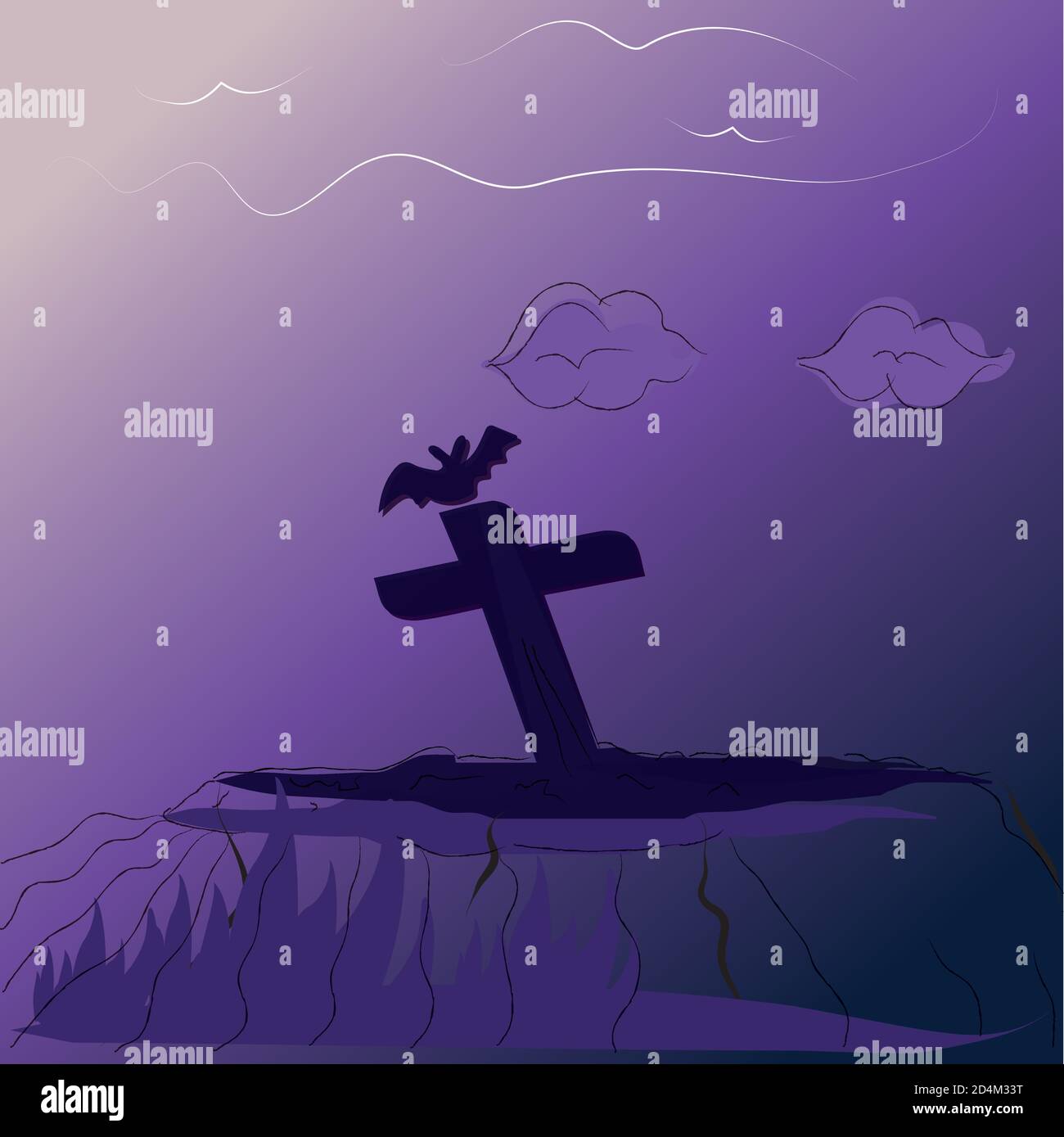 Cementerio de miedo por la noche Ilustración del Vector