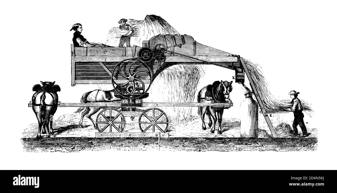 Equipo agrícola antiguo - Vintage Farmers Tools and Machines del siglo 19th Arte original Ilustración de antigüedades Blanco y negro Foto de stock