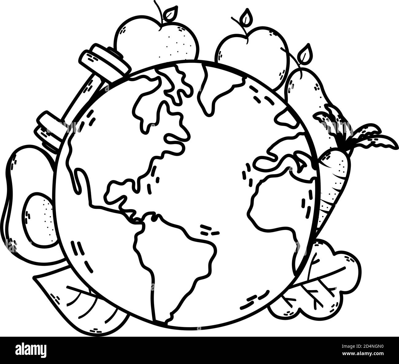 mundo tierra con frutas y verduras vector ilustración diseño