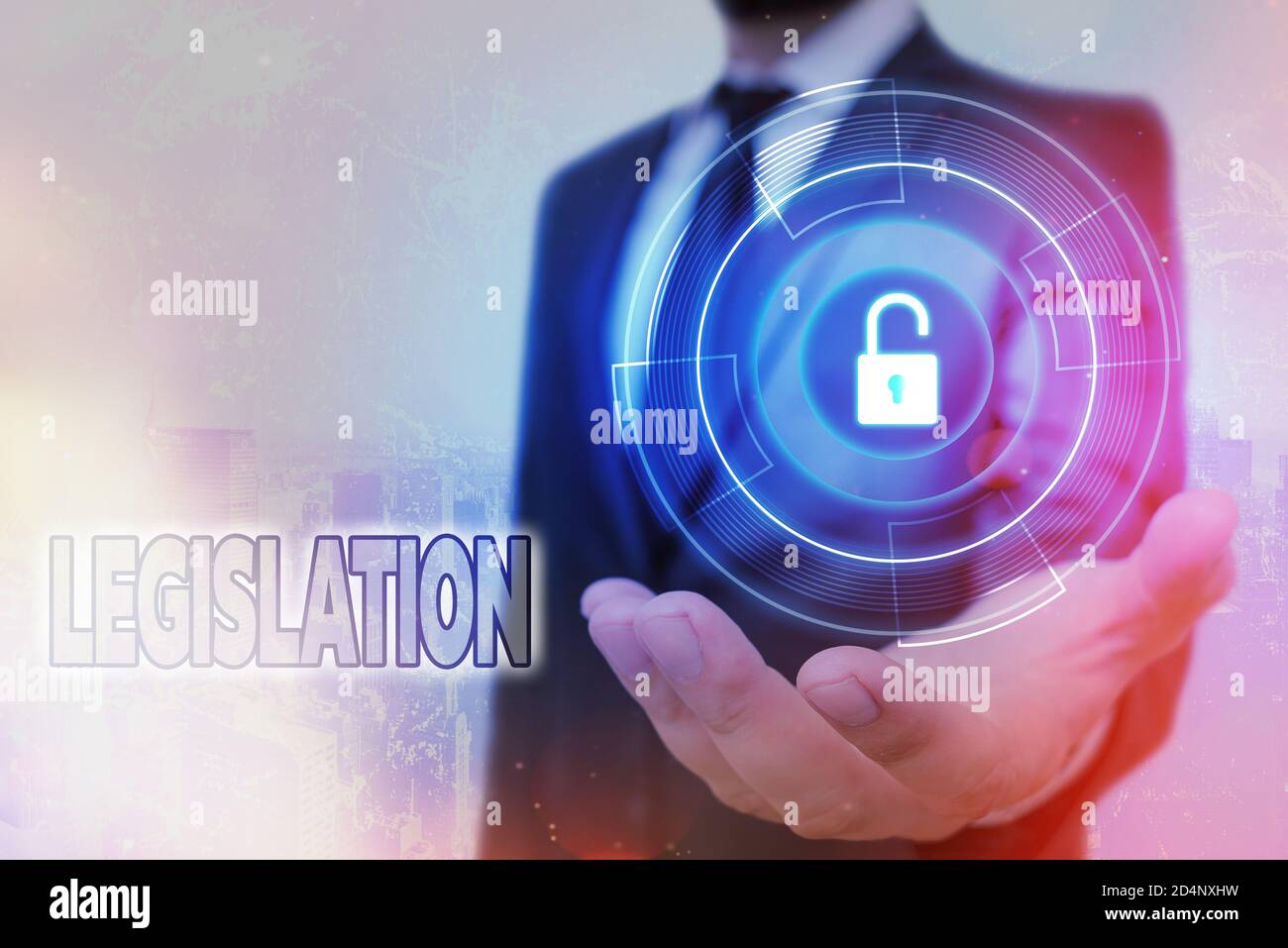 Legislación sobre escritura a mano. Foto conceptual el ejercicio del poder y la función de hacer reglas candado gráfico para la información de datos web securi Foto de stock