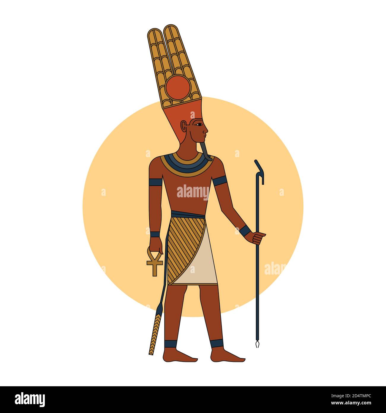 El antiguo dios egipcio Amon-ra en la ilustración vectorial aislada de color. Ilustración del Vector