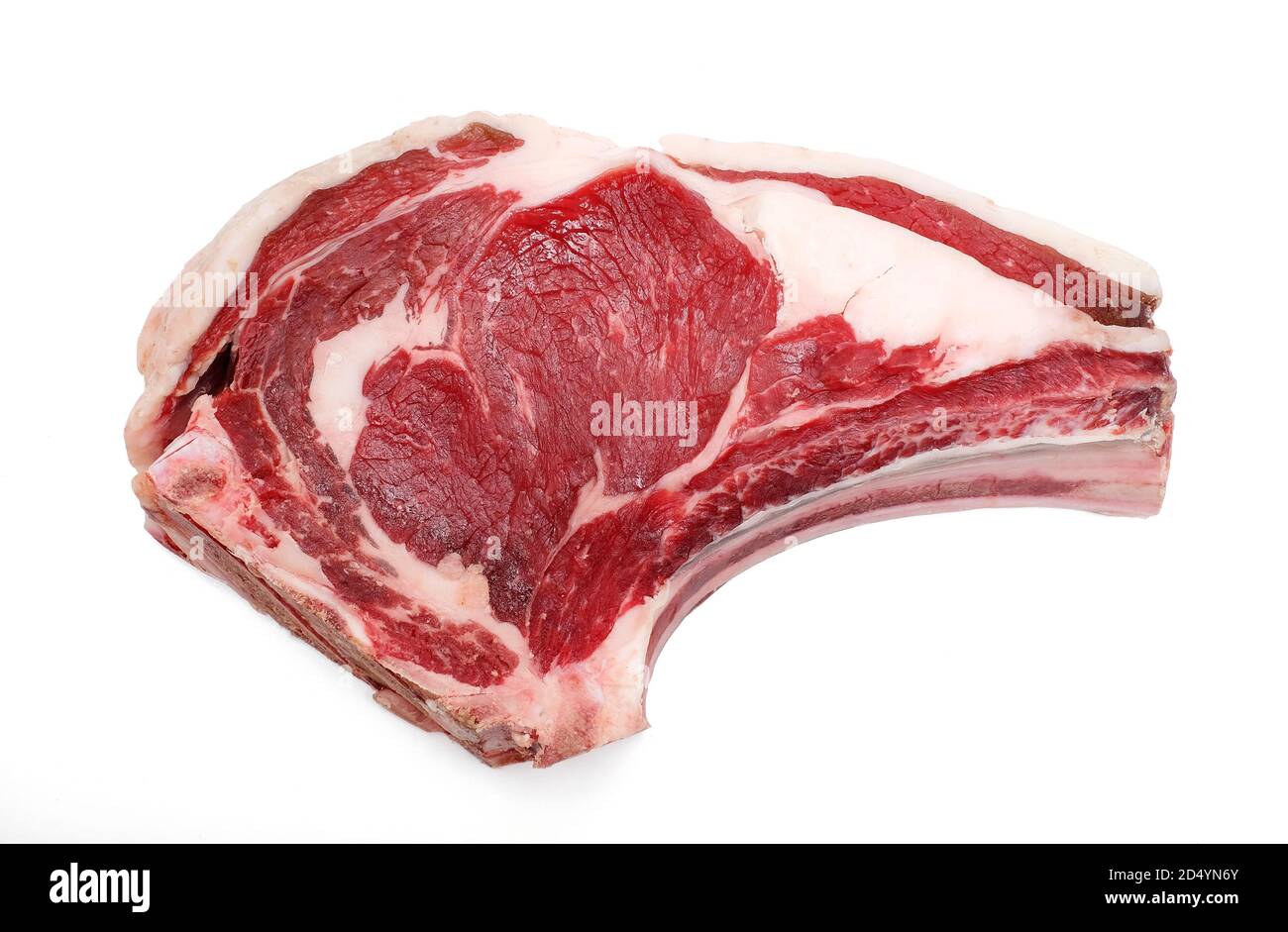 carne roja, tomahawk de carne sobre fondo blanco Foto de stock