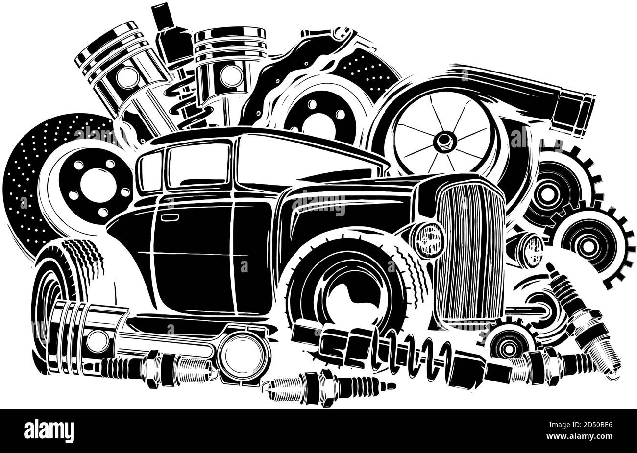 Ilustraci??n vectorial de la estructura de repuestos de coches y partes