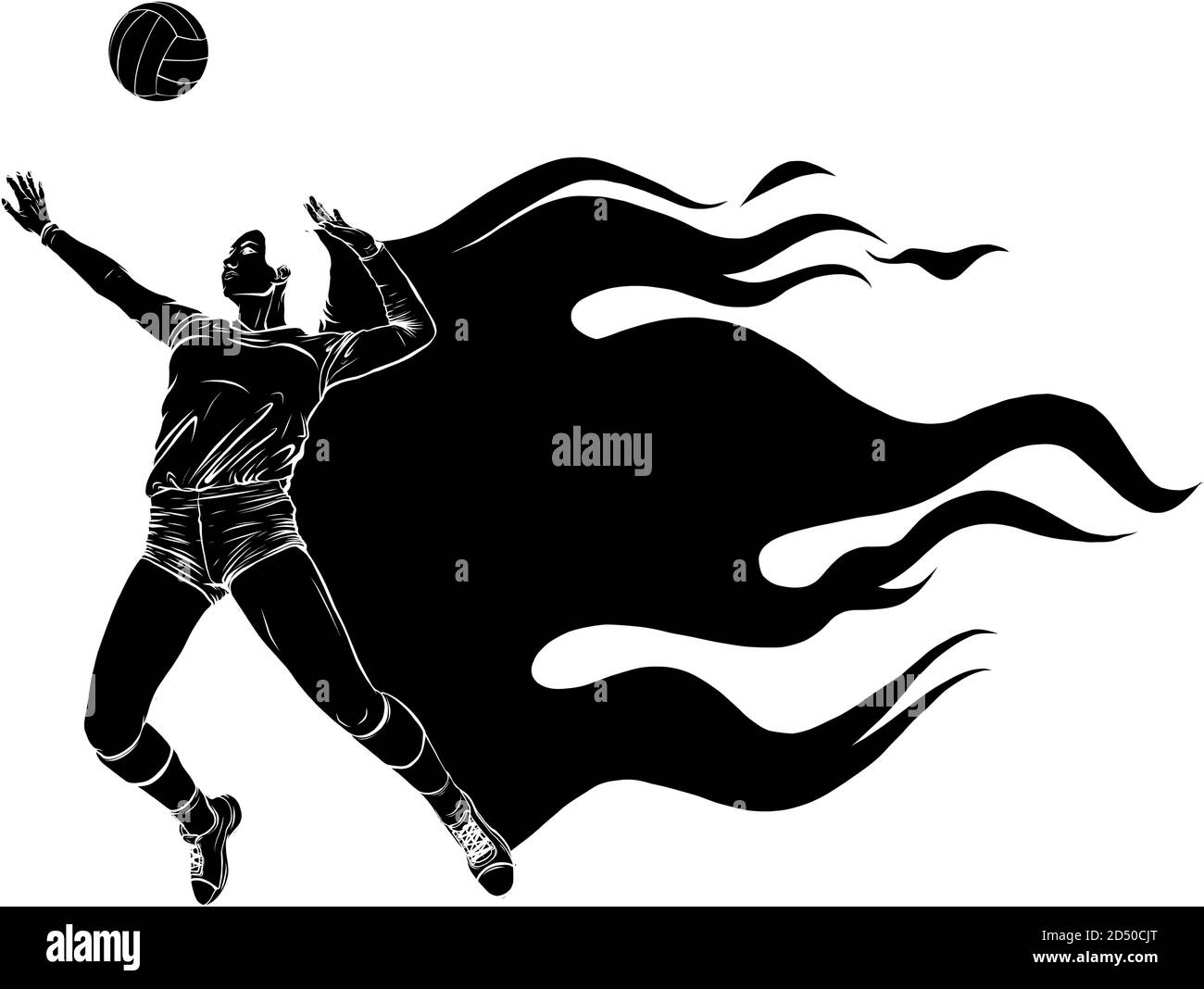 Black Silhouette Volleyball Sport Girl and Ball Cartoon Vector Illustration Ilustración del Vector