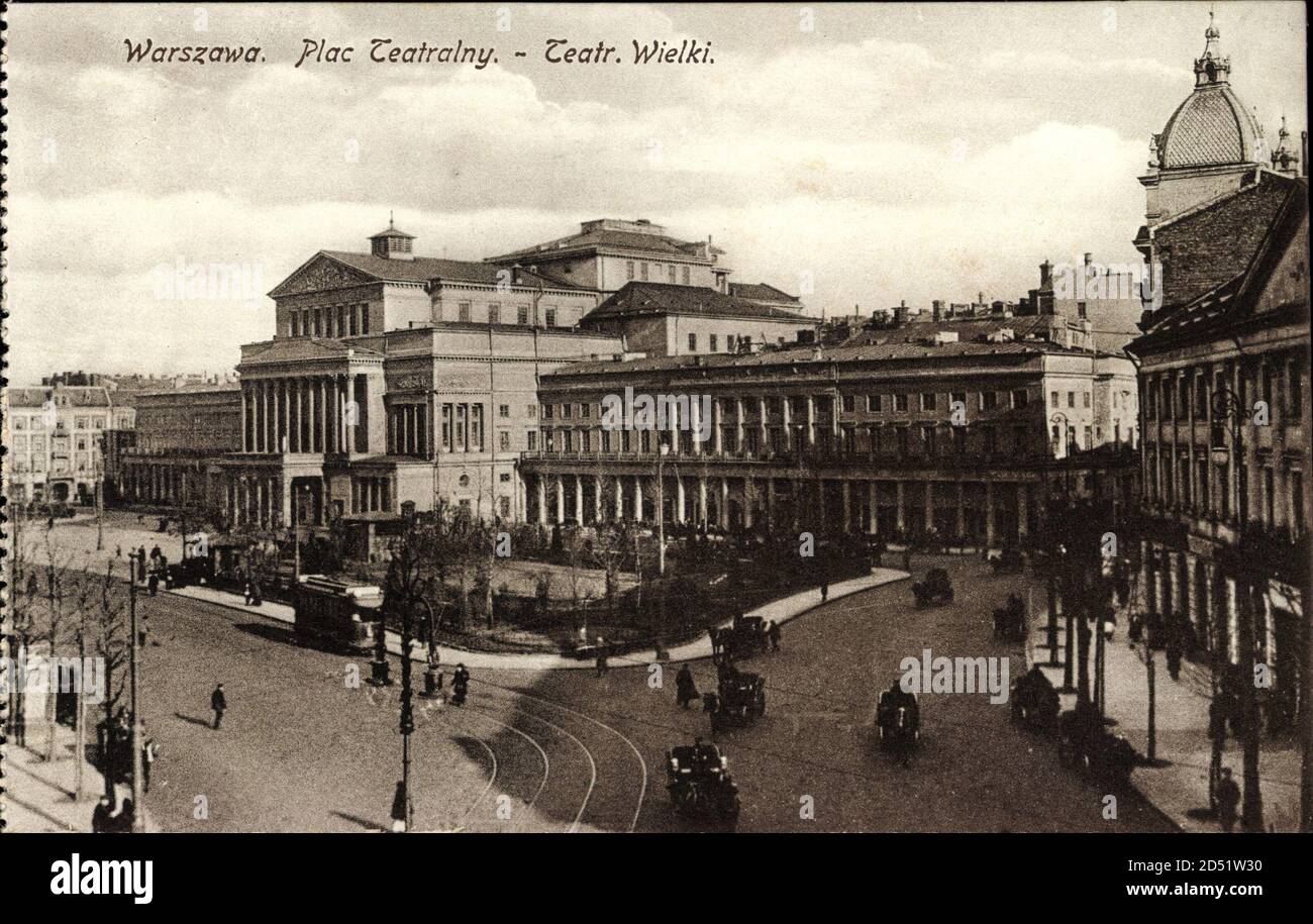 Warschau Polen, Plac Teatralny, Blick auf Großes Theatre, Straßenbahn | uso en todo el mundo Foto de stock