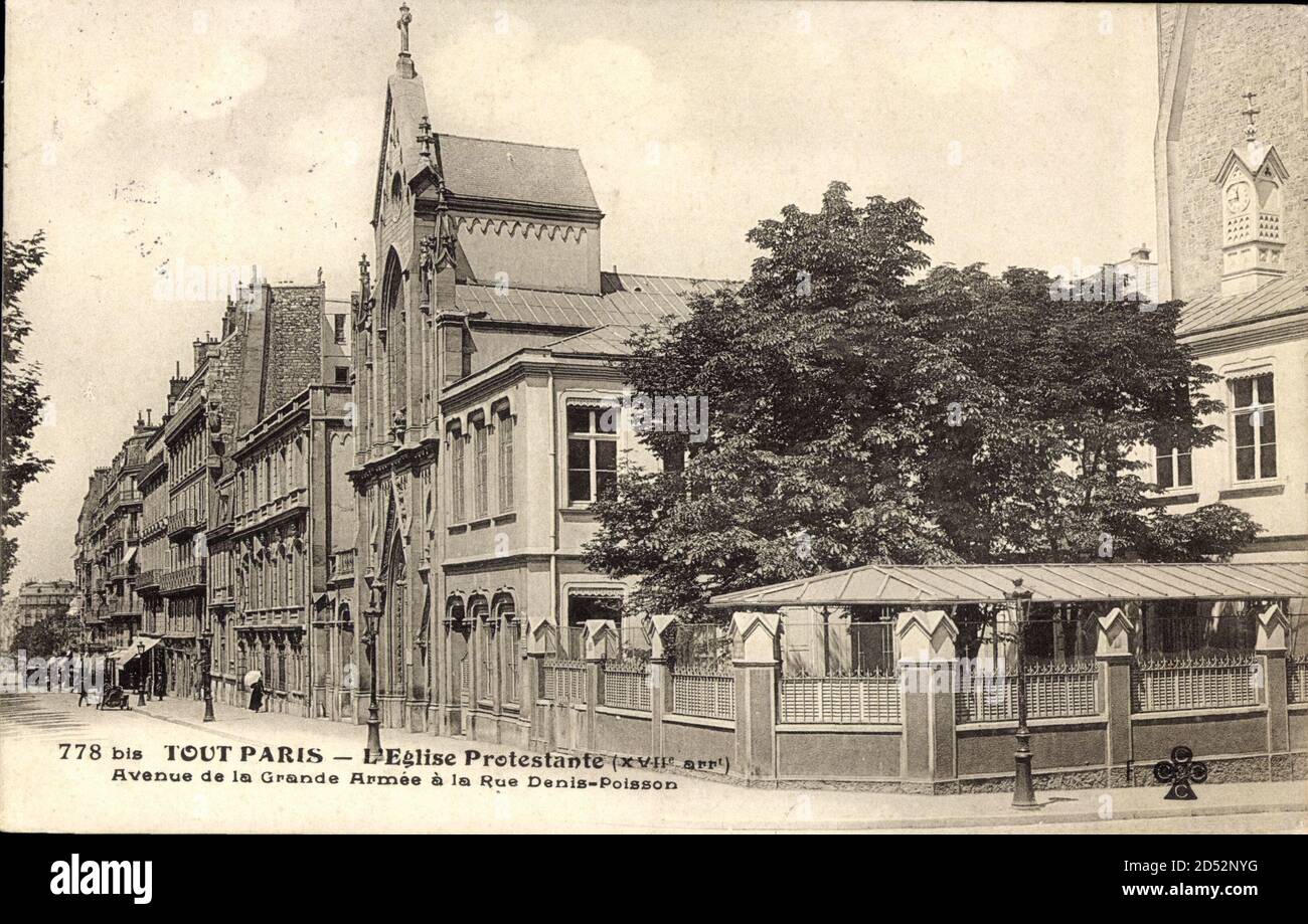 Paris, L'Eglise Protestante, Avenue de la Grande Armee a la Rue Denis Poisson | uso en todo el mundo Foto de stock