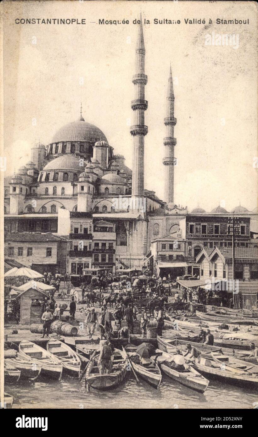 Konstantinopel Estambul Türkei, Mosquee de la Sultane Valide, Boote, Minarett | uso en todo el mundo Foto de stock