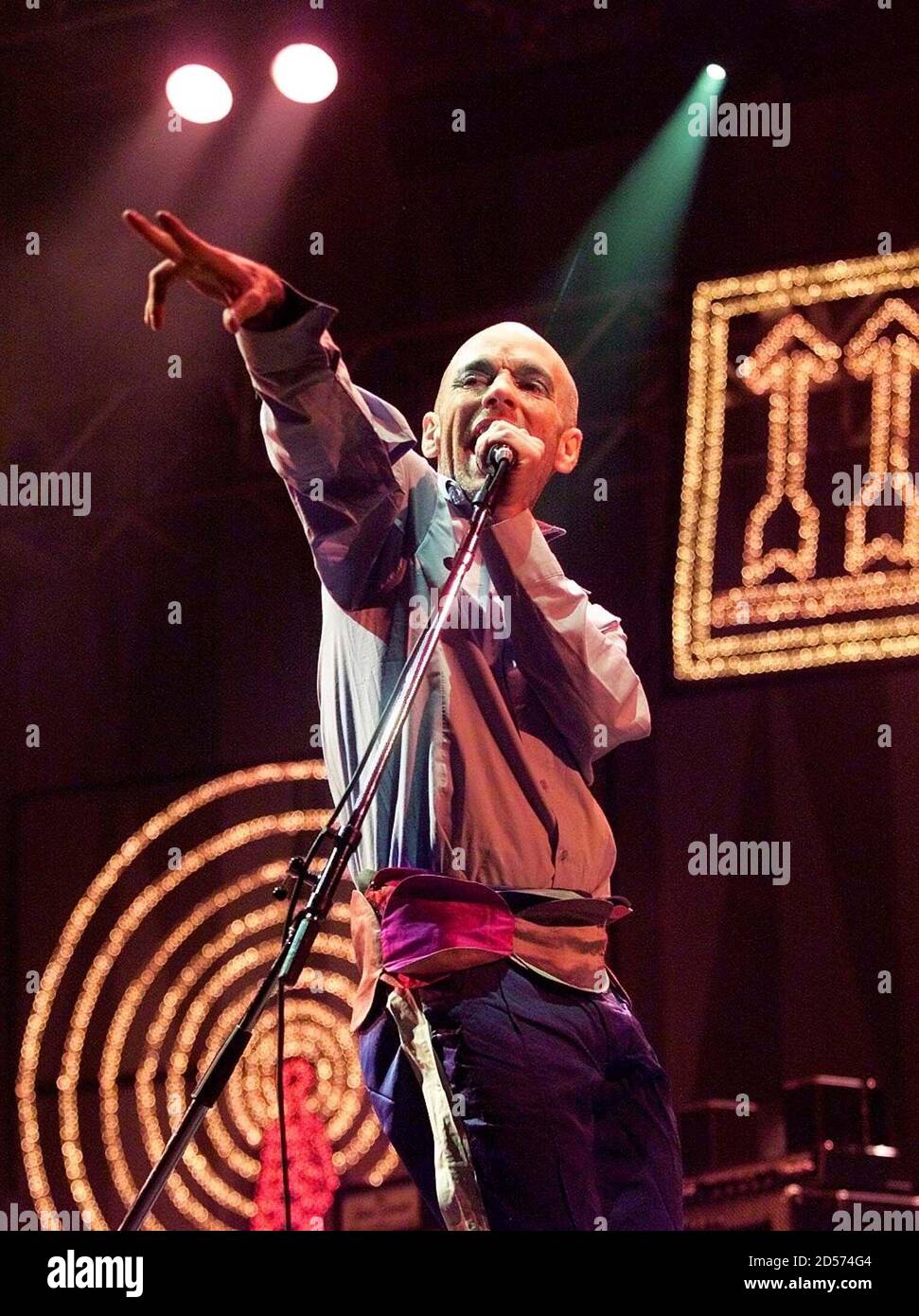 Michael Stipe the lead singer of REM on stage at Glastonbury June 25