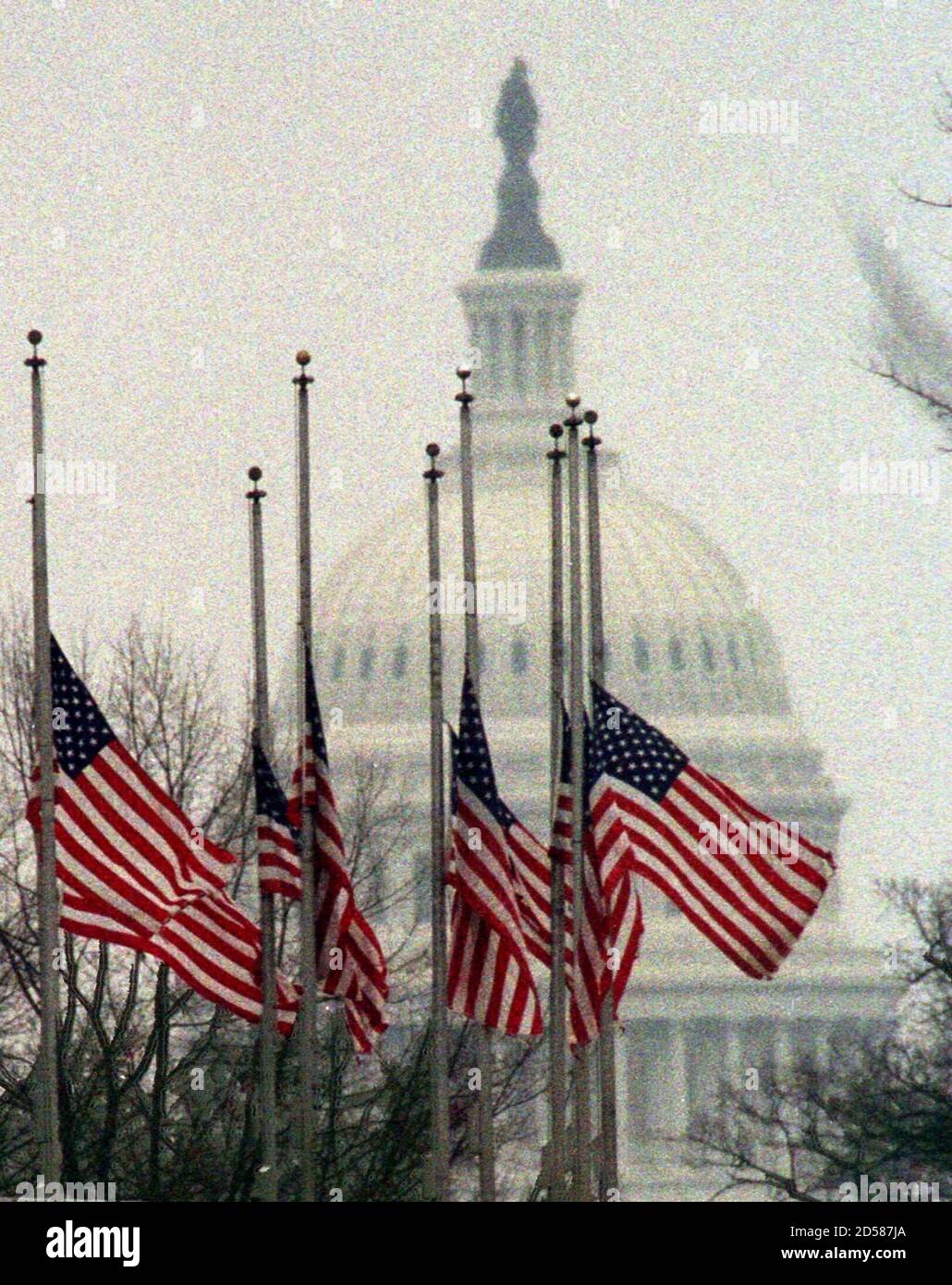 Las banderas de los Estados Unidos vuelan a media asta en Washington .,  el 8 de diciembre en relación con el ex Senador Albert Gore Sr., quien  murió a la edad de