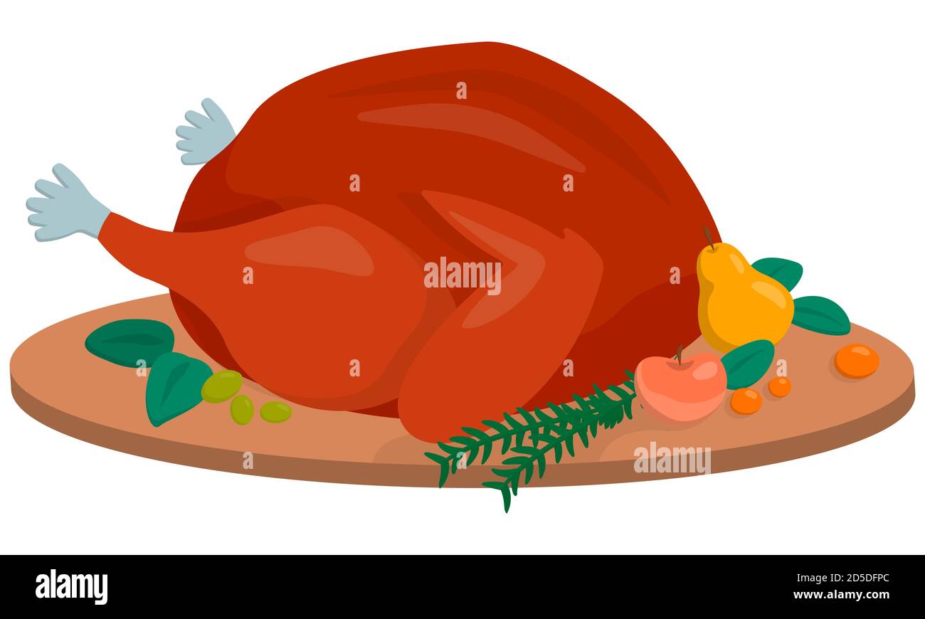 Plato tradicional de acción de gracias. pavo al horno en estilo de dibujos  animados Imagen Vector de stock - Alamy