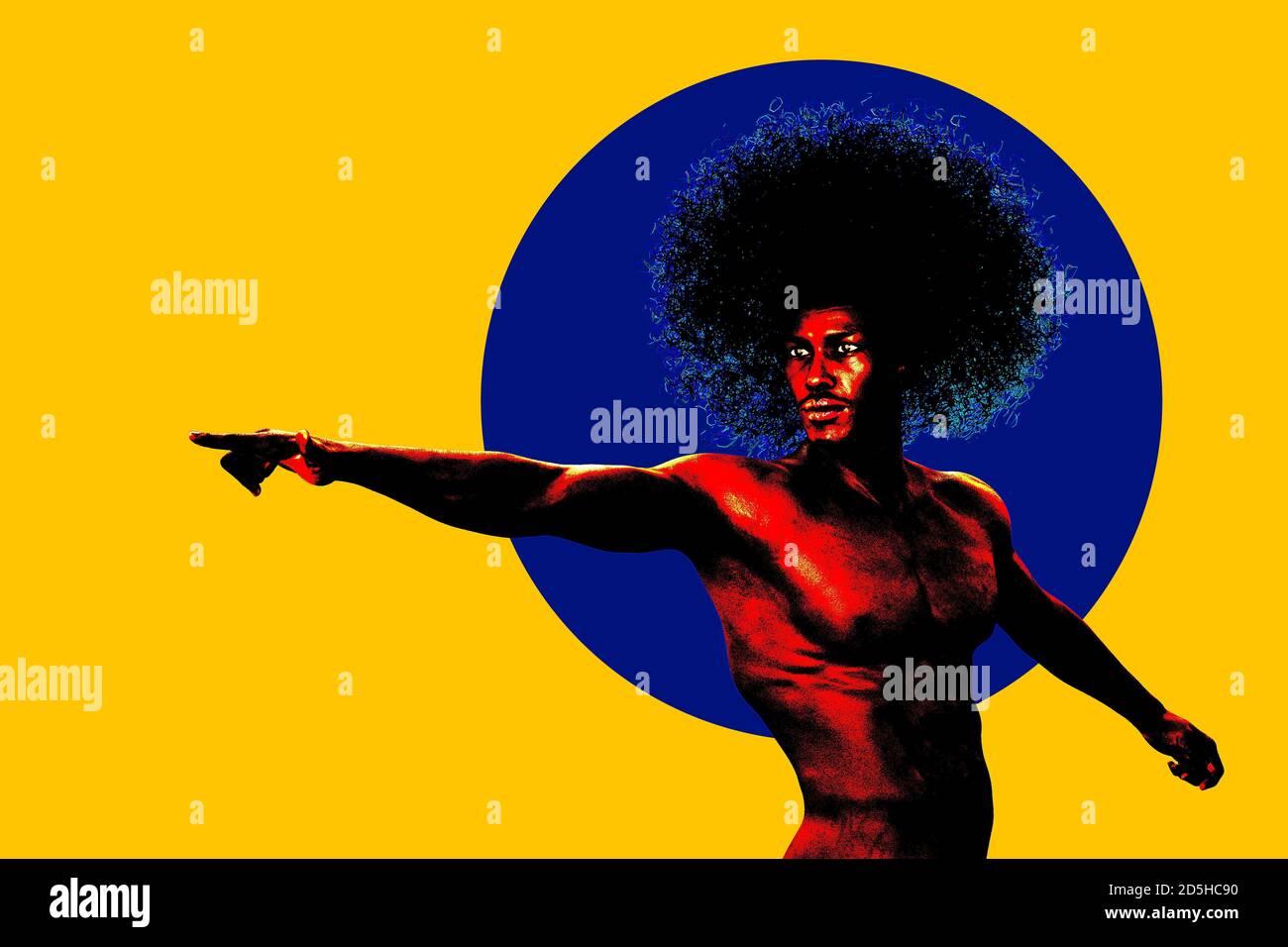 Hombre con el pelo afro apuntando, figura CGI no se requiere liberación Foto de stock