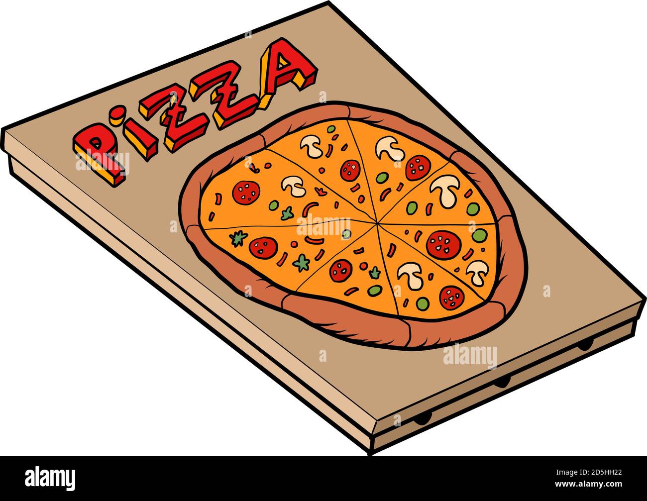 Pizza clásica, gran diseño. Icono de vector. Ilustración vectorial. Vista superior Ilustración del Vector