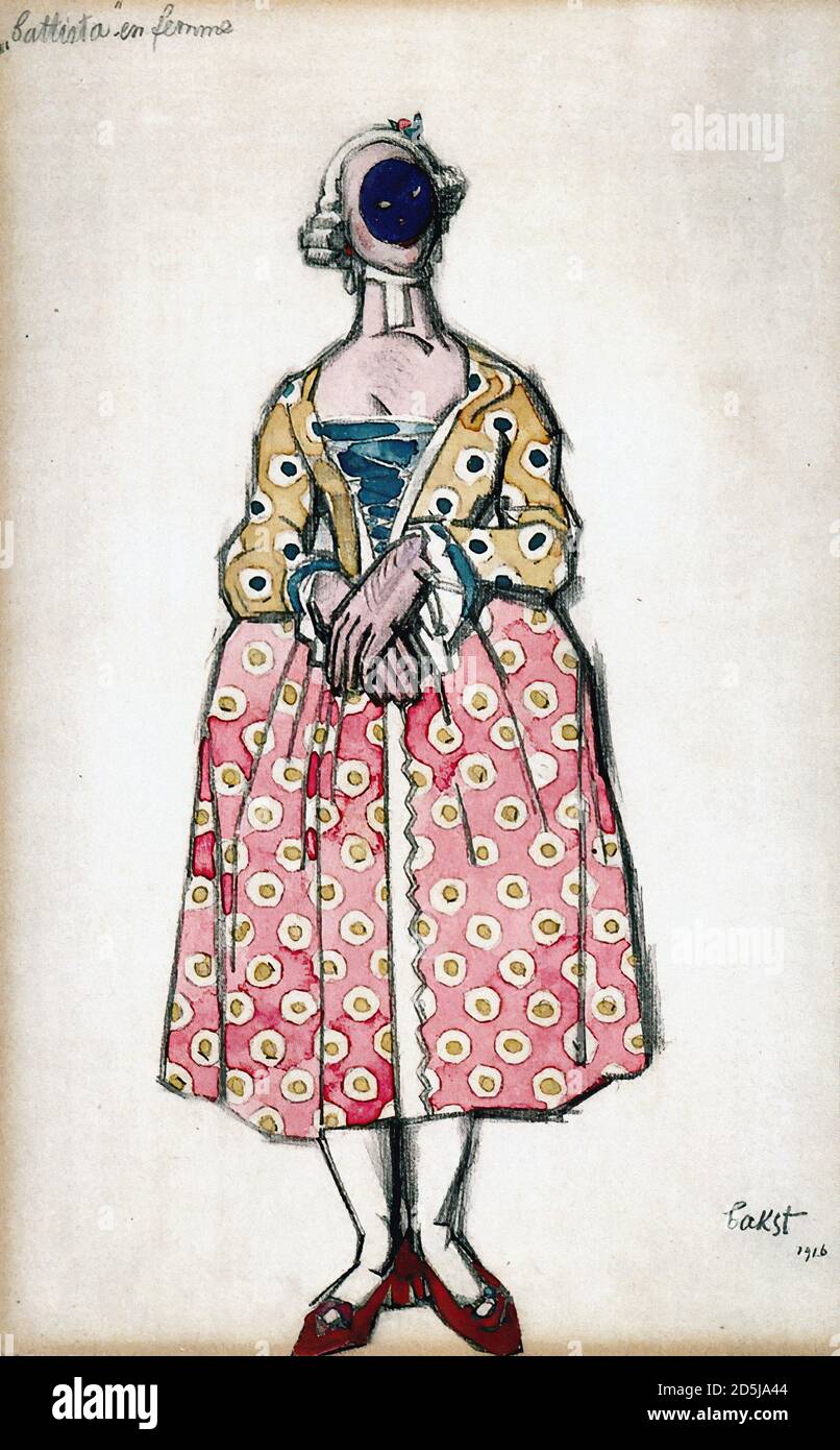 Bakst Leon - Diseño de vestuario para Les Femmes de Bonne Humeur - Battista en Femme - Escuela Rusa - 19 Siglo Foto de stock