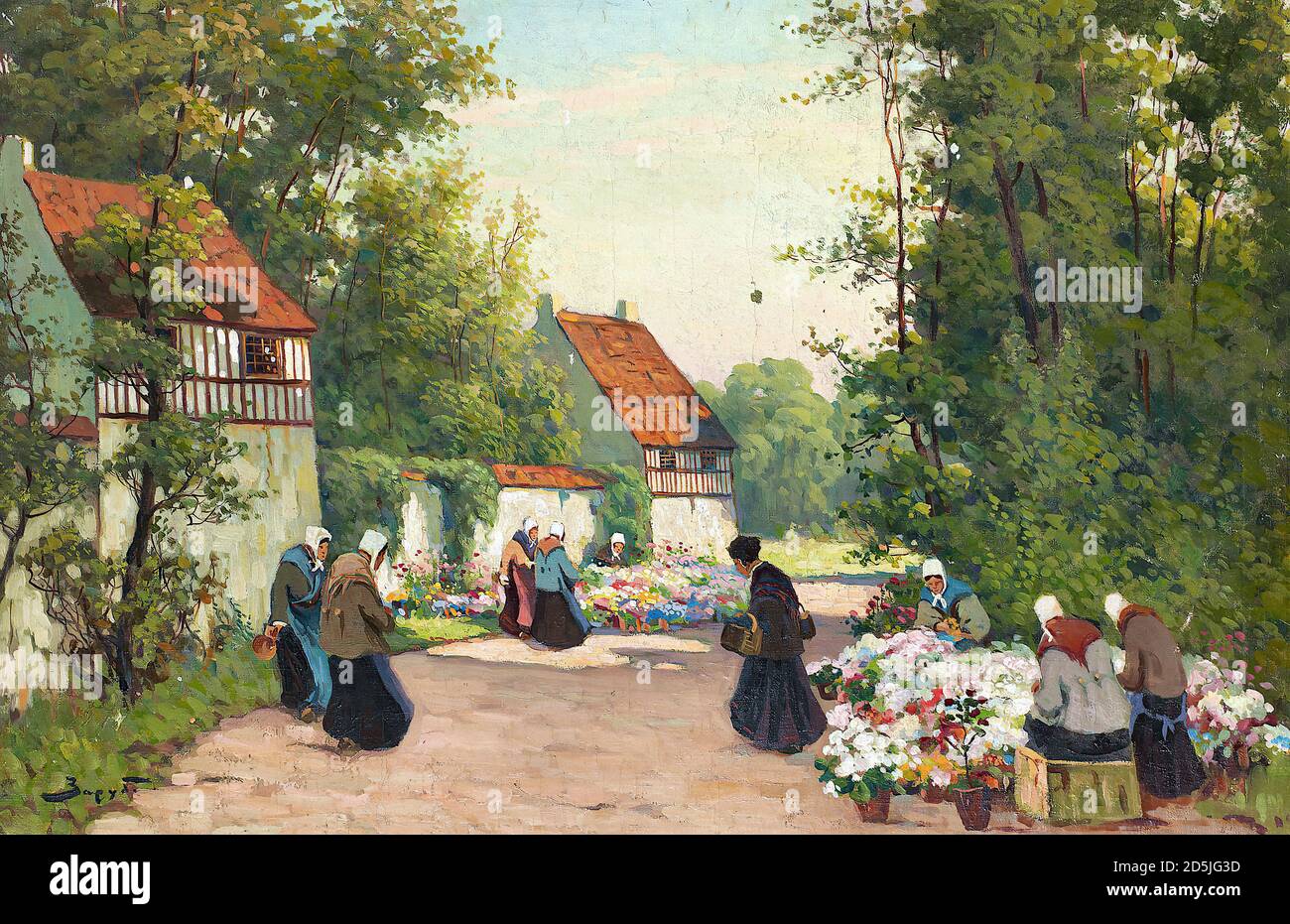 Zarubin Viktor Ivanovich - el mercado de las Flores - Escuela Rusa - siglo XIX Foto de stock