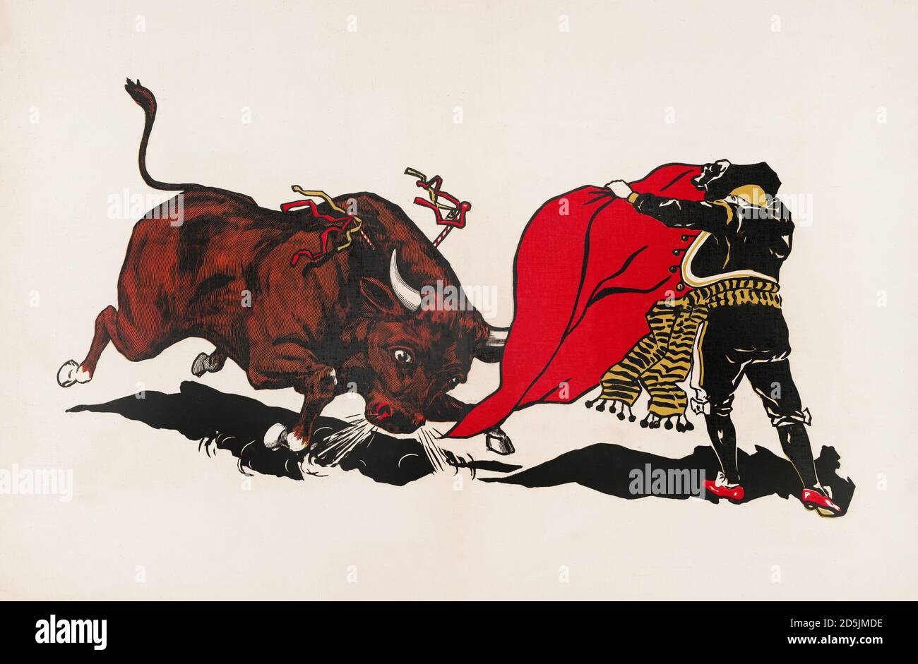 Ilustración retro de corridas de toros (corrida): Matador y toro. 1903 Foto de stock
